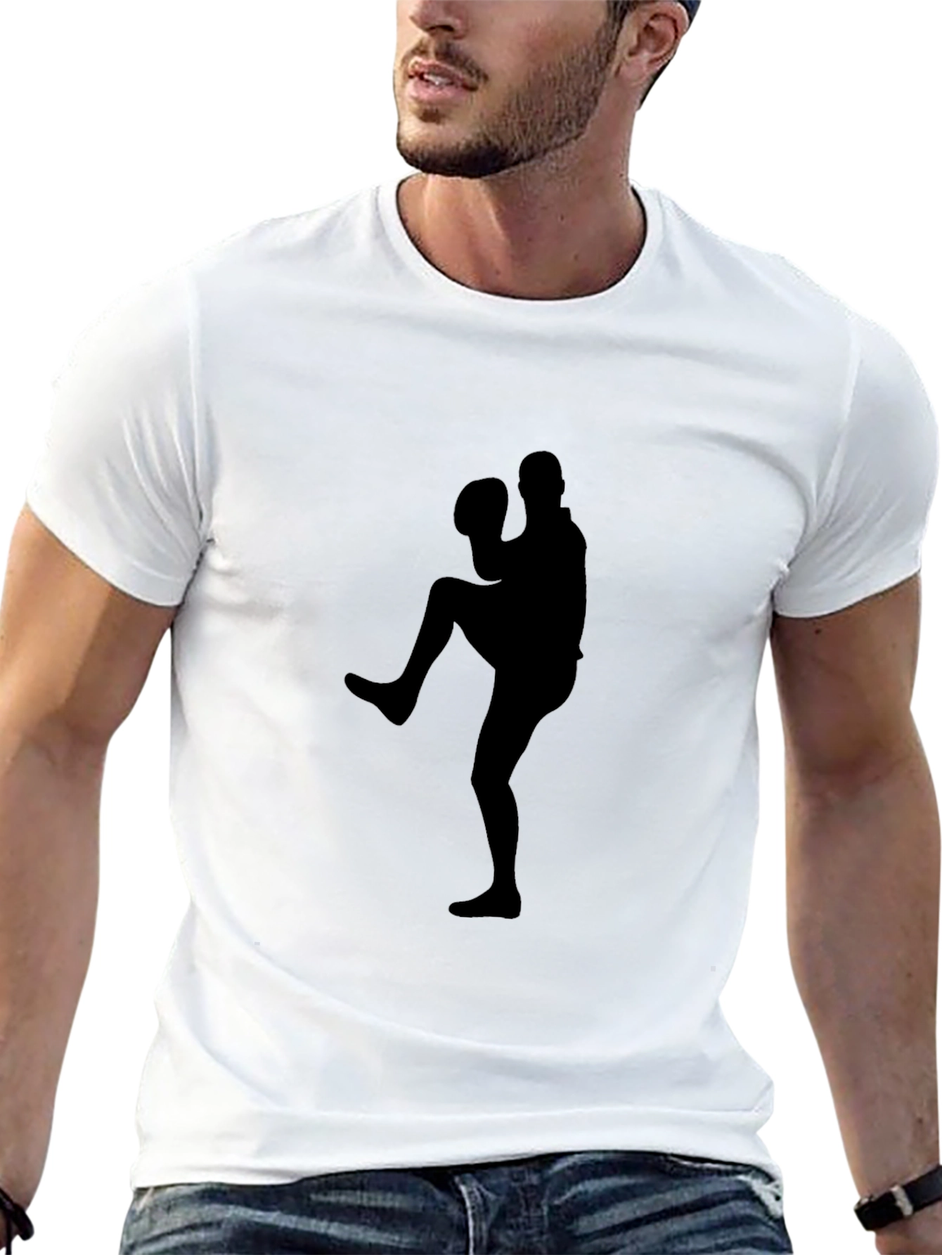 Black Baseball Pitcher Silhouette Black Graphic Tee view 13