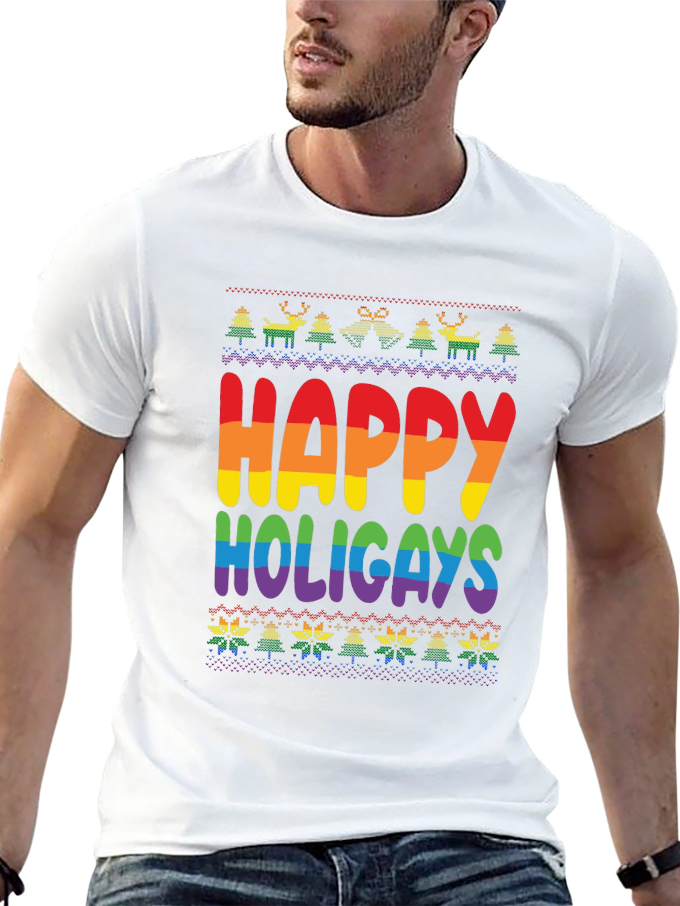 Black Happy Holigays Rainbow Knit T-Shirt view 13