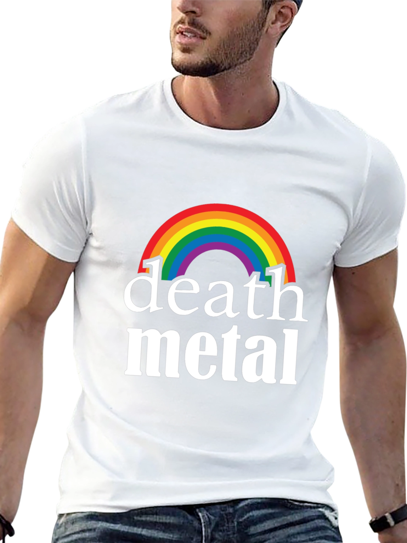 Black Rainbow Death Metal Graphic T-Shirt - Black Cotton Tee view 13