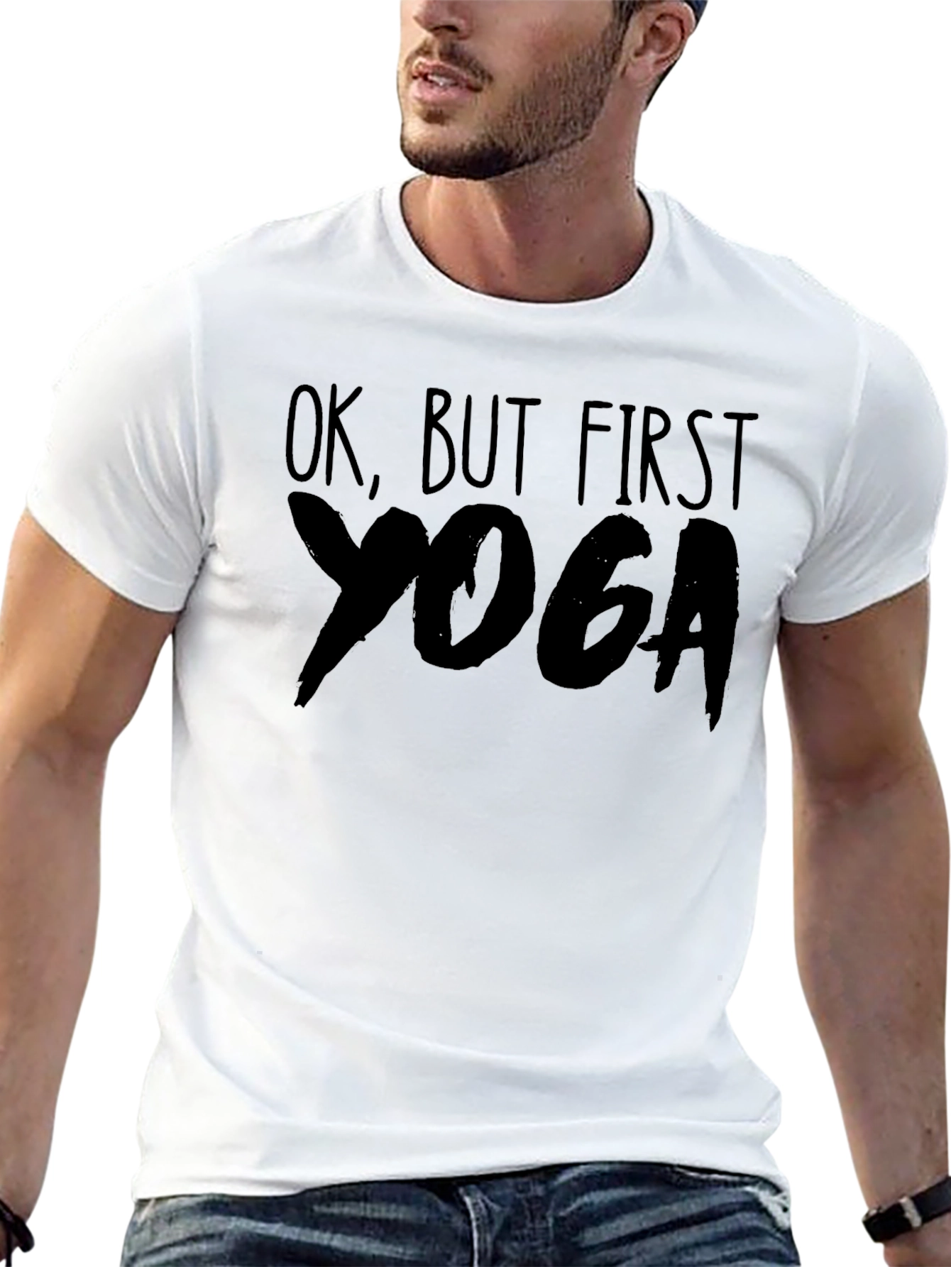 Black Ok, But First Yoga T-Shirt view 13