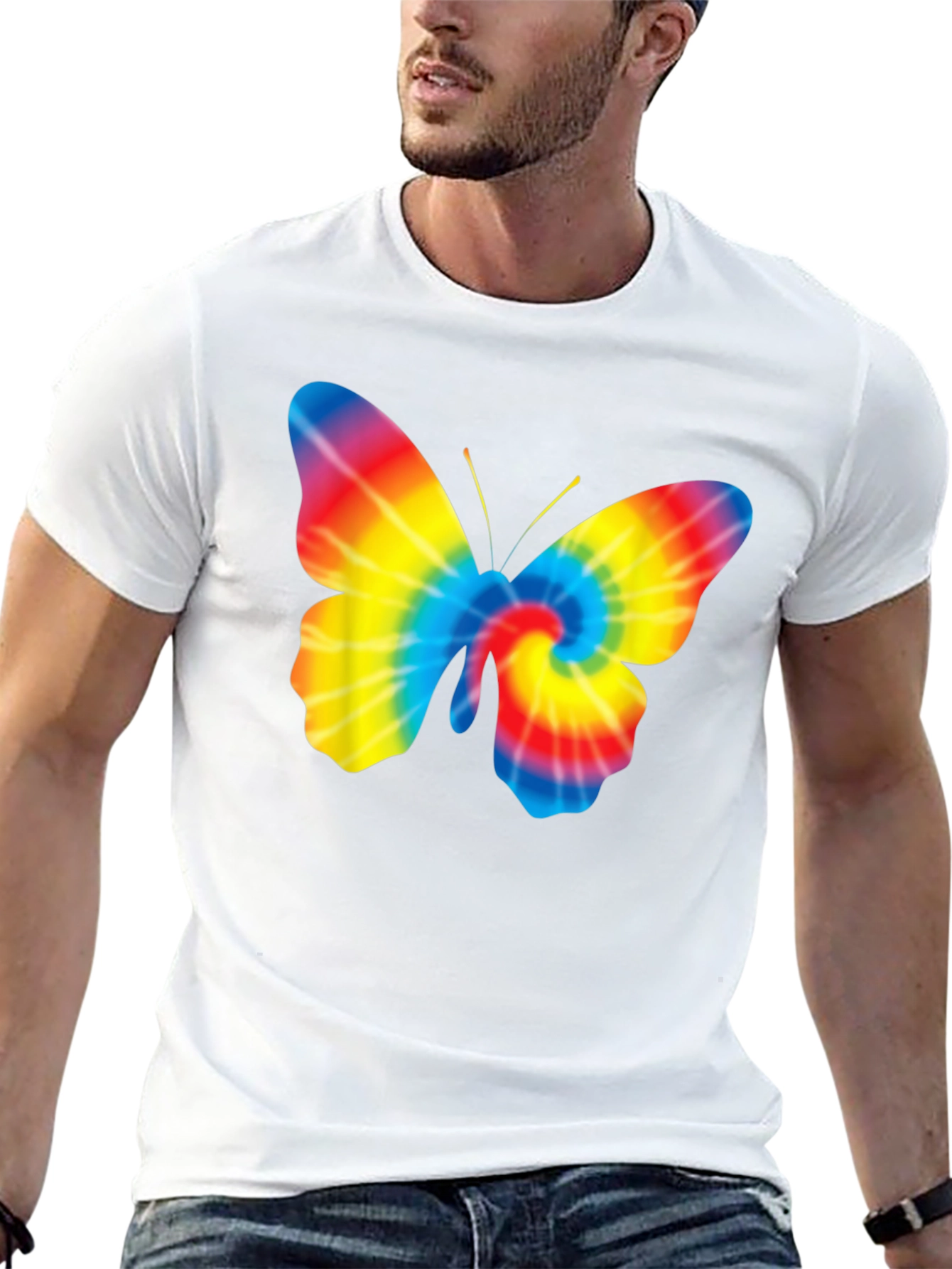 Black Tie Dye Butterfly Graphic Black T-Shirt view 13