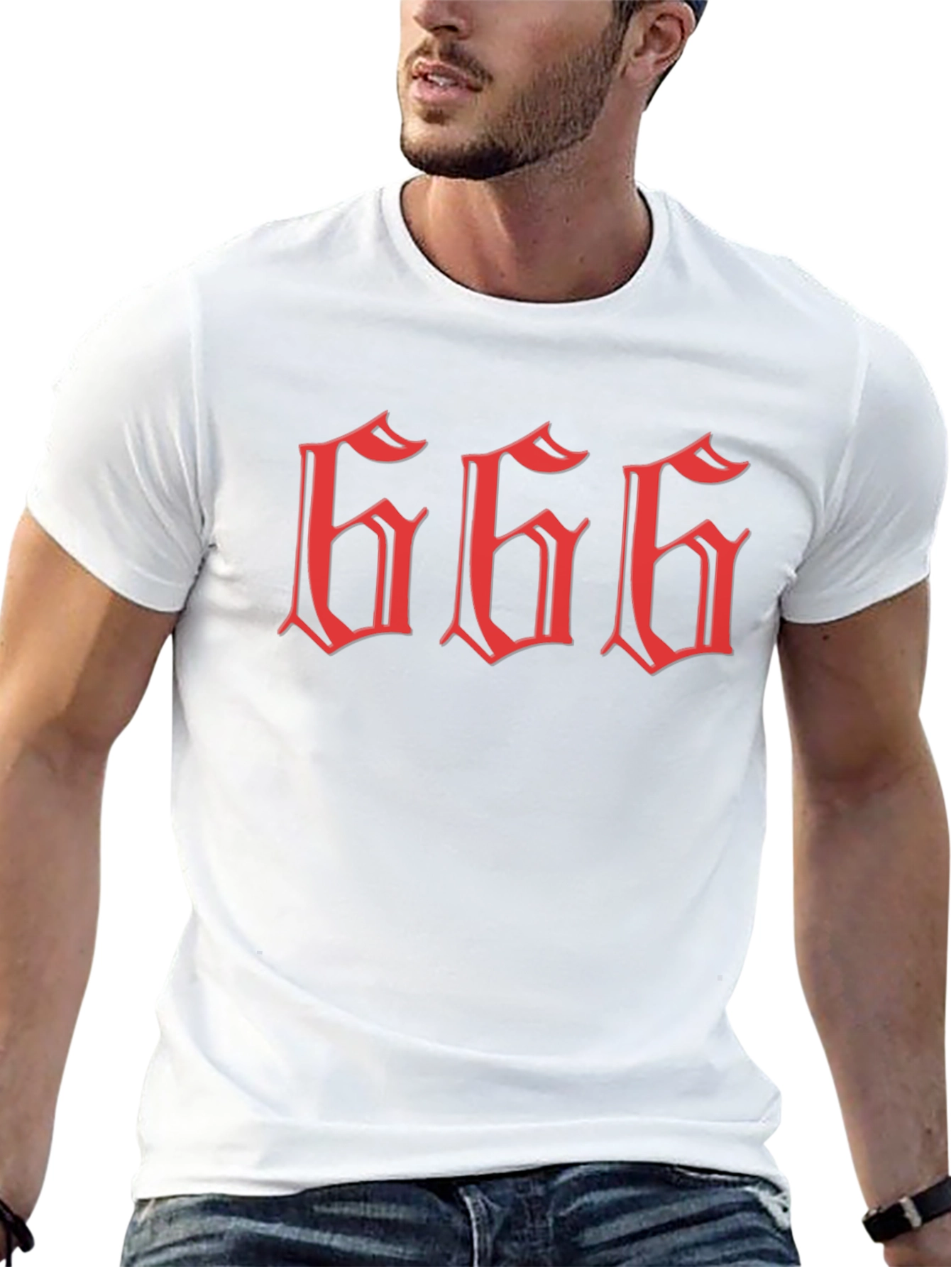 Black Men's Graphic Tee - Red "666" Design view 13