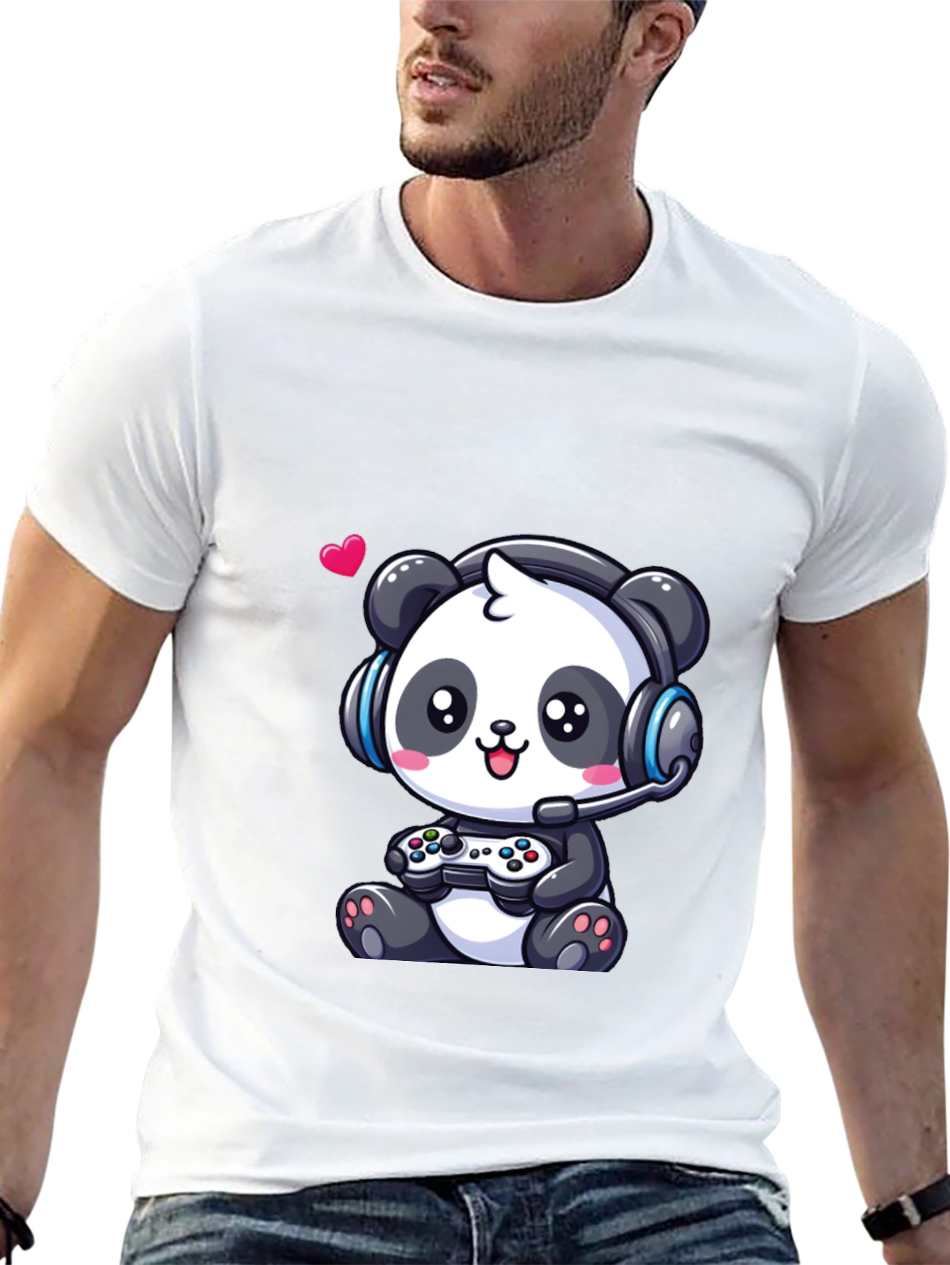 Black Gamer Panda T-Shirt - Cute Gaming Design view 13