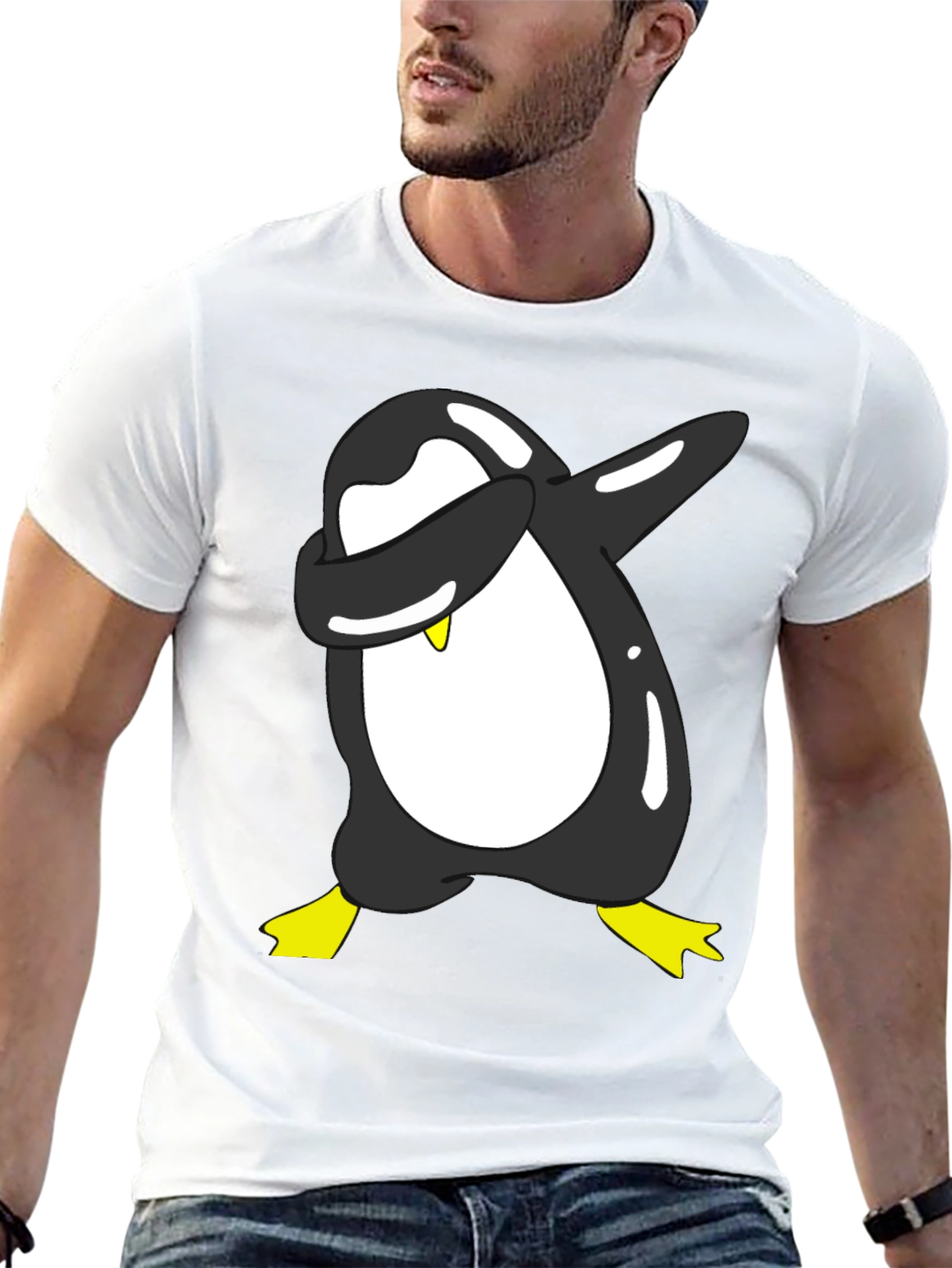 Black Dabbing Penguin Graphic Tee - Black Cotton Blend view 13