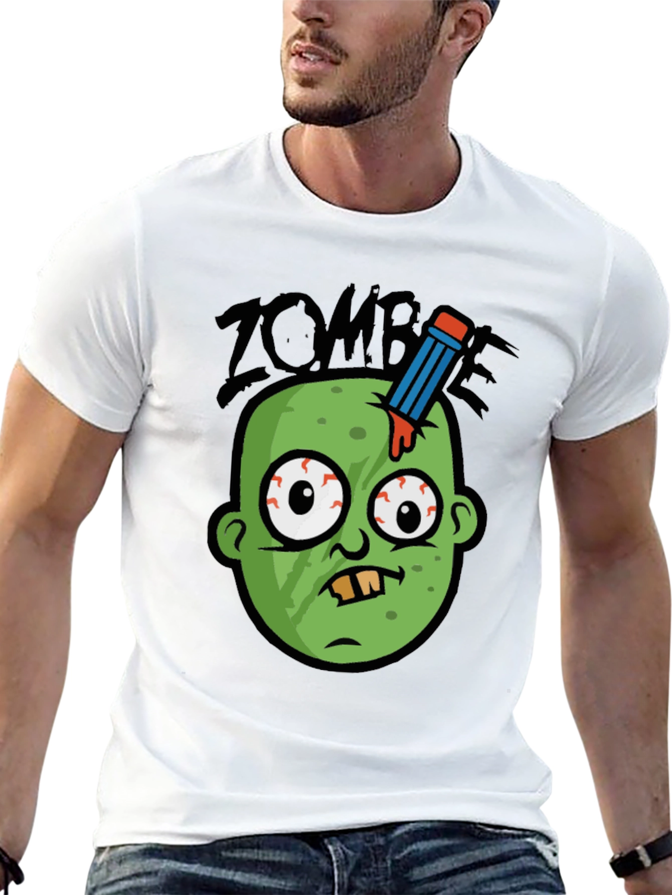 Black Zombie Pencil Head Men's Graphic Tee view 13