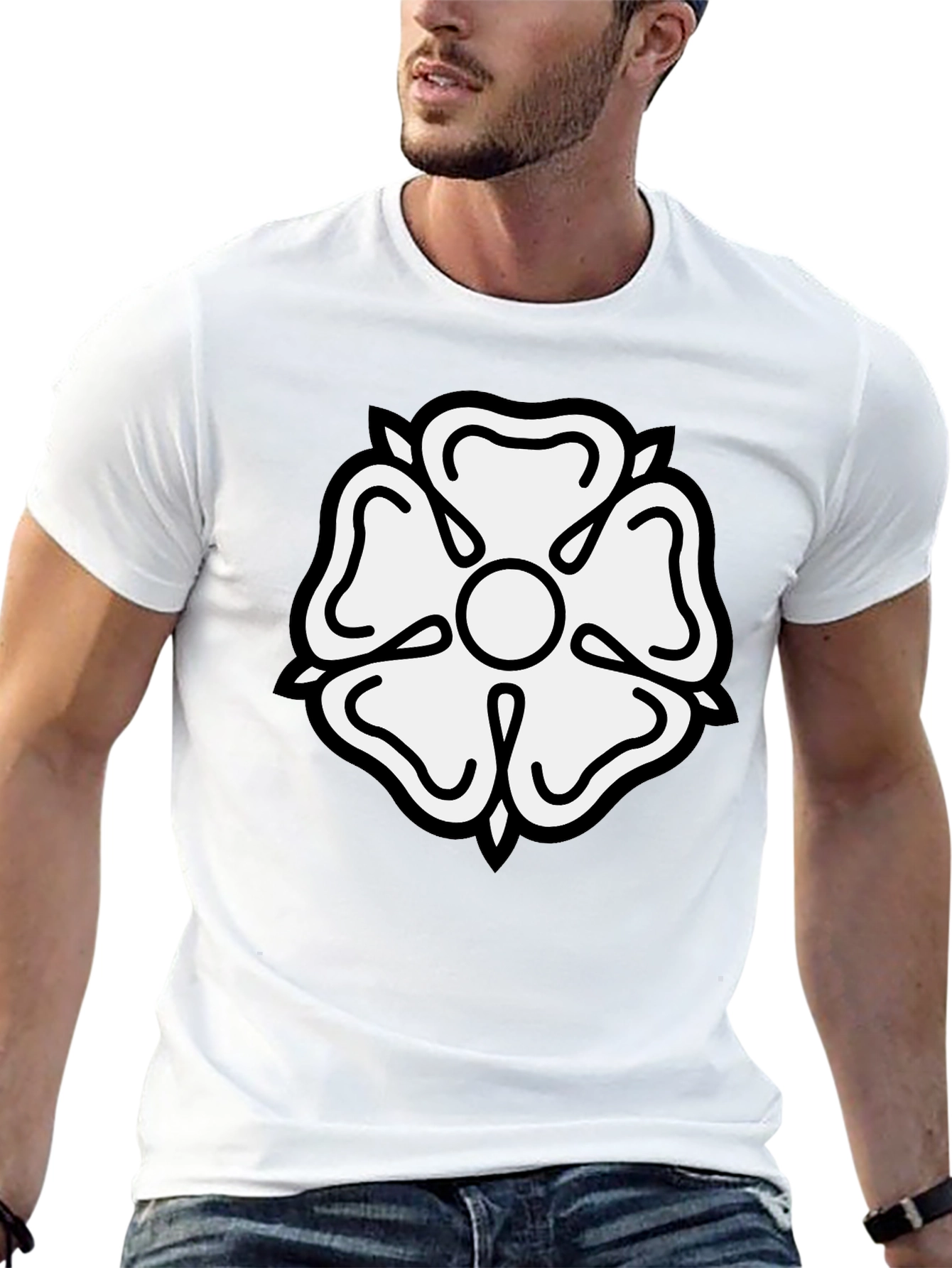 Black Black T-Shirt with White Tudor Rose Emblem view 13