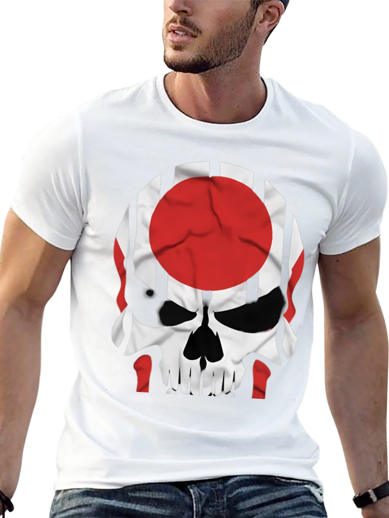 Black Skull Japan Flag Graphic Tee - Men's Black T-Shirt view 13