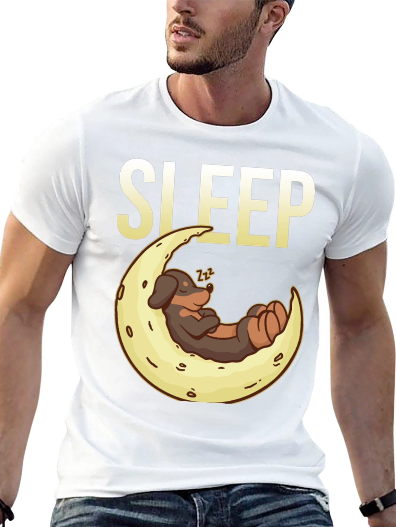Sleepy Dog on Moon Graphic Tee - Black - 13