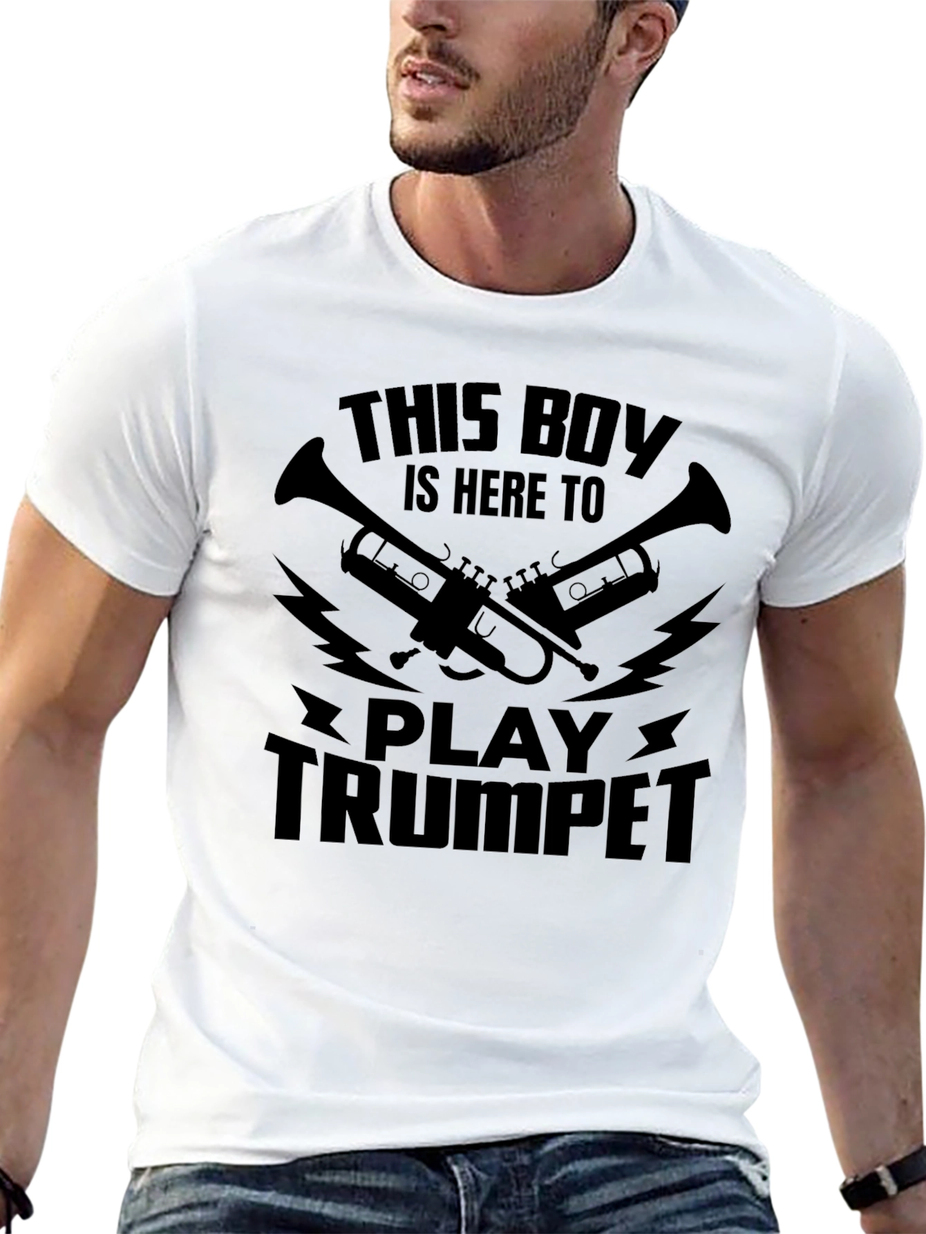 Black This Boy Plays Trumpet Graphic T-Shirt view 13