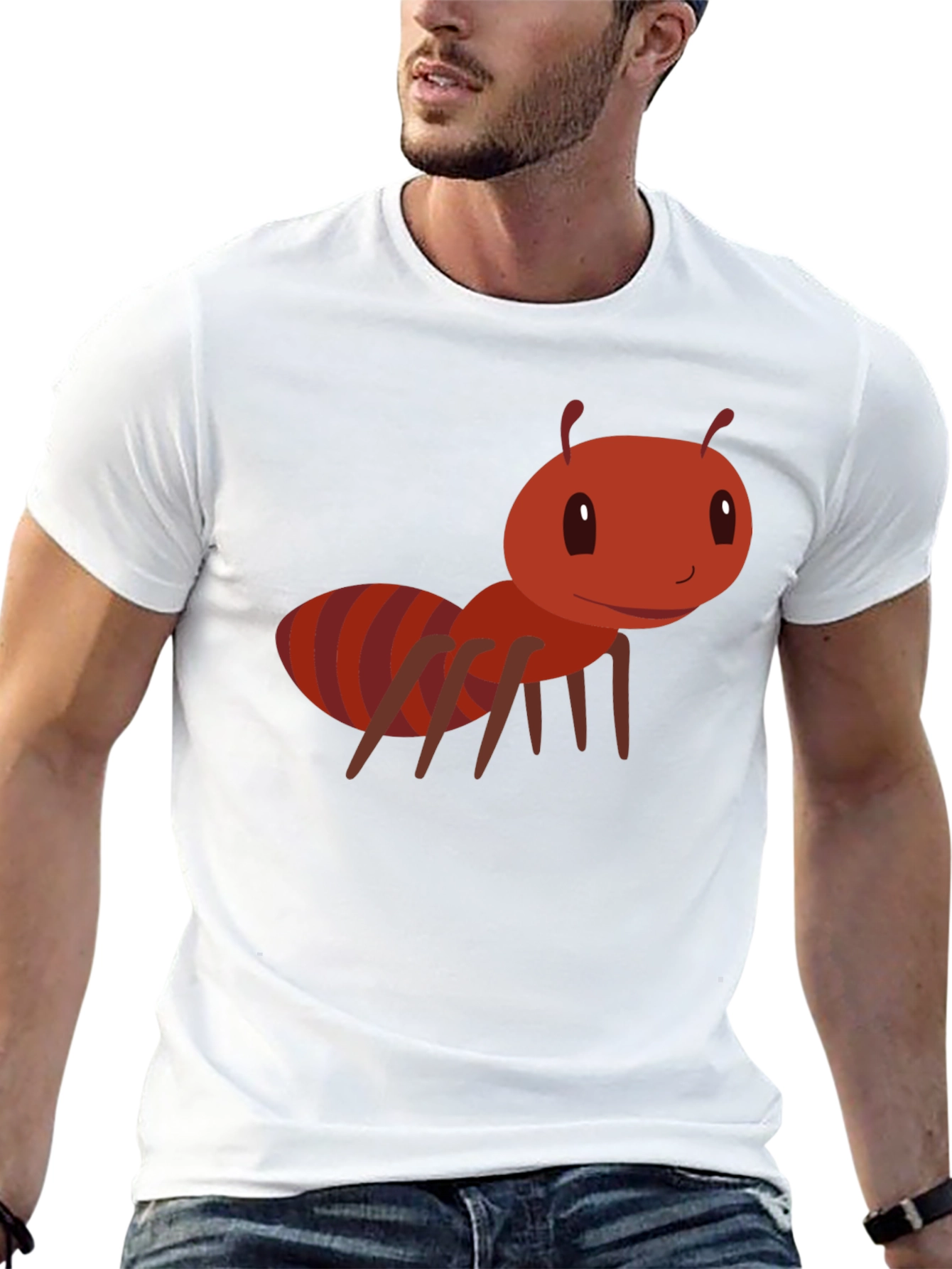 Black Cute Cartoon Ant Graphic Tee - Black Cotton view 13