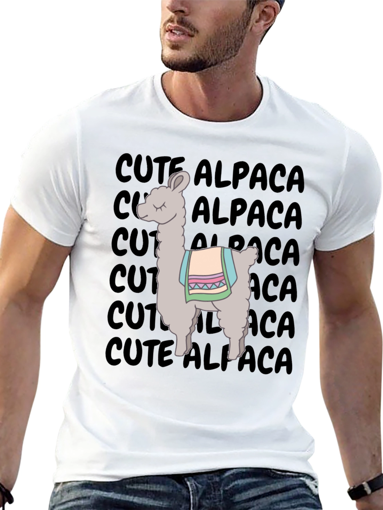 Black Cute Alpaca Graphic T-Shirt - Unisex Black Tee view 13