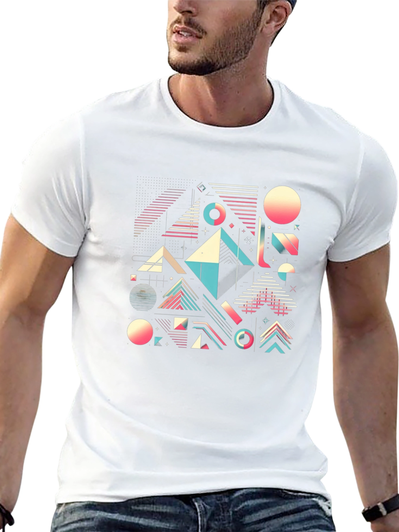 Black Geometric Retro T-Shirt - Abstract 80s Design view 13