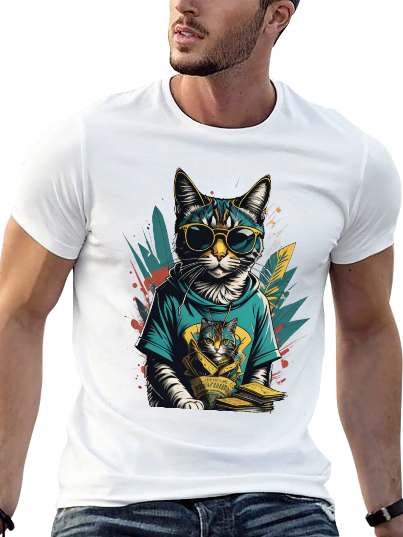 Black Cool Cat Graphic Tee - Stylish & Unique view 13