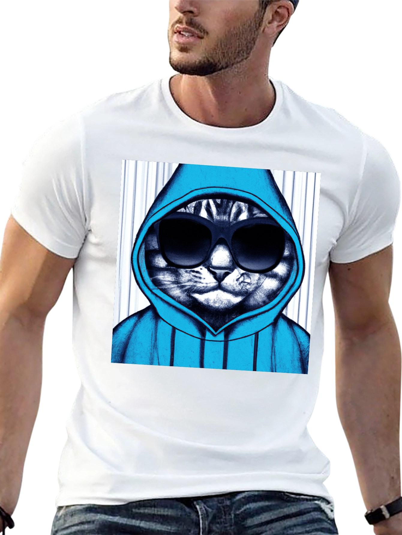Black Cool Cat Hoodie Graphic Tee - Black view 13