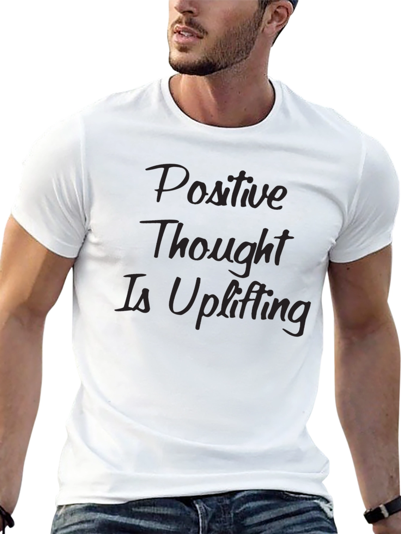 Black Positive Thought Tee - Uplifting Black T-Shirt view 13