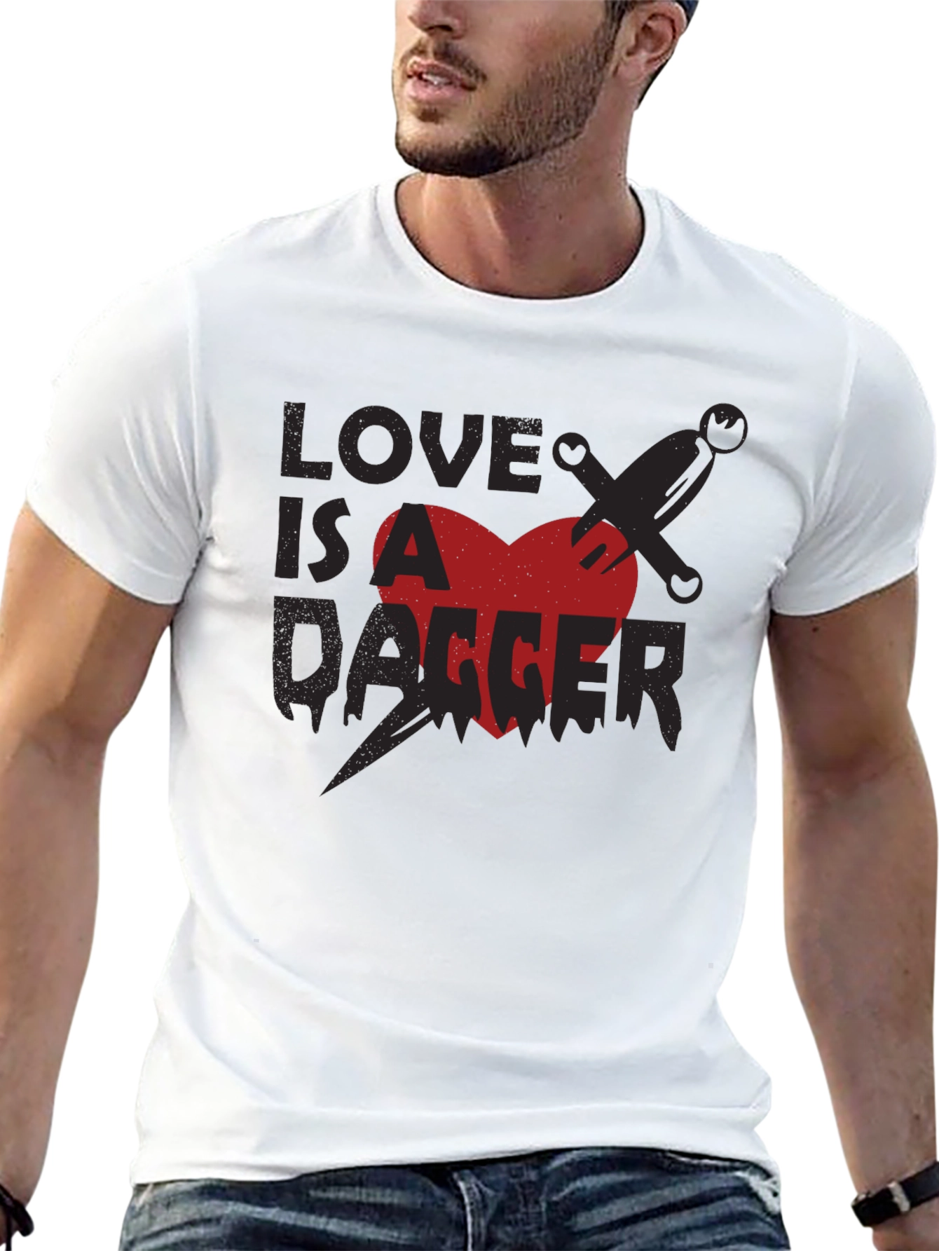 Black Love is a Dagger Graphic Tee - Men's Black T-Shirt view 13