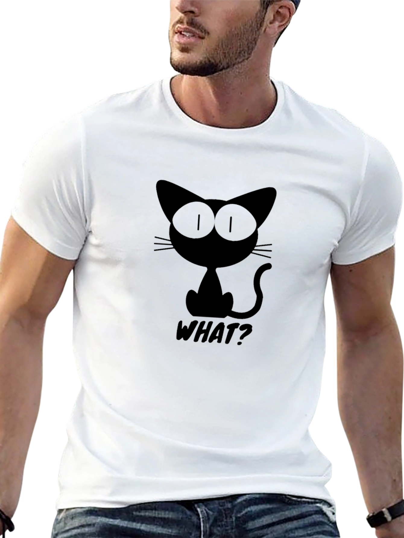 Black Black Cat 'What?' Graphic T-Shirt view 13