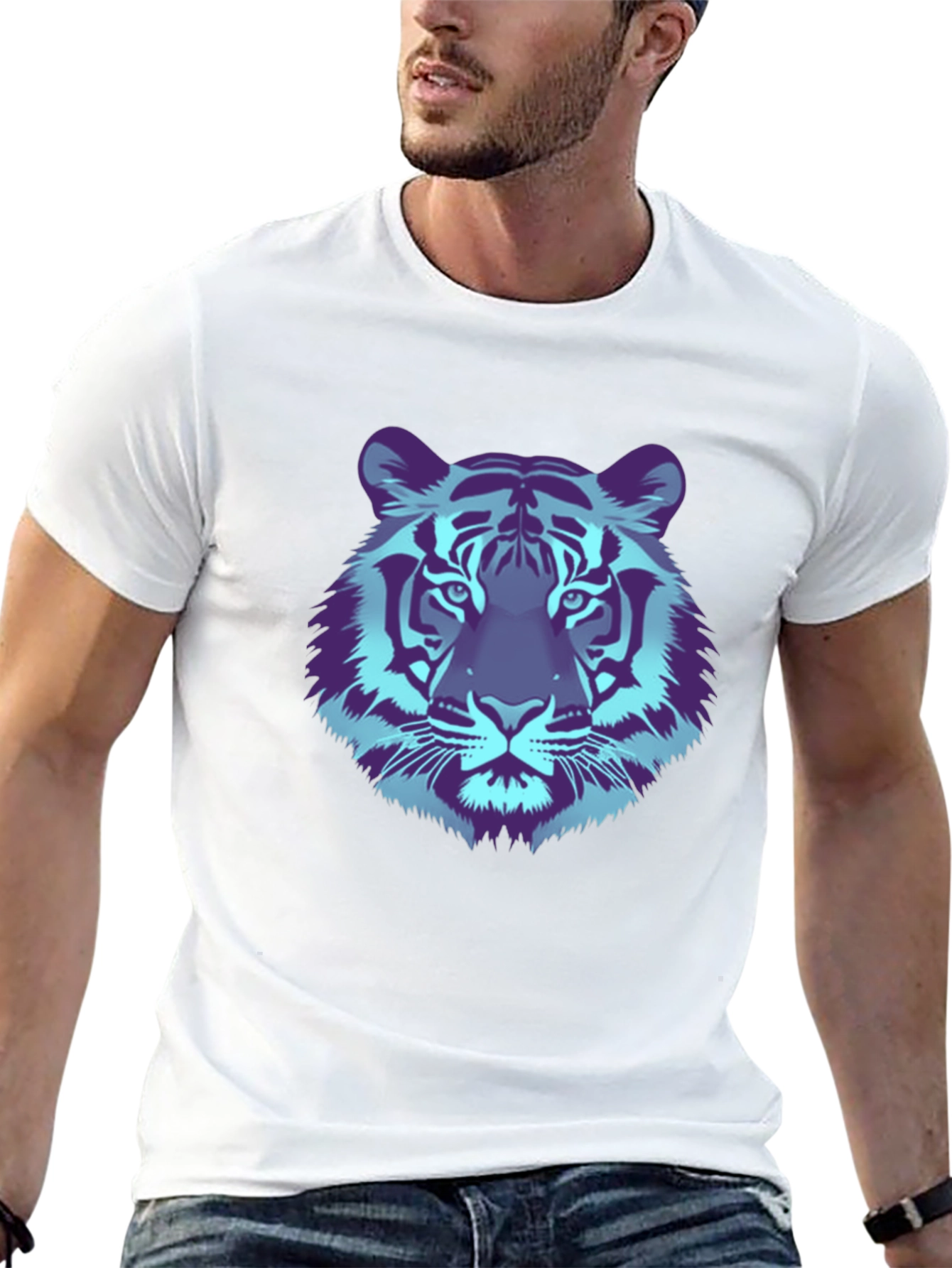 Black Cool Tiger Graphic Tee - Black Cotton T-Shirt view 13