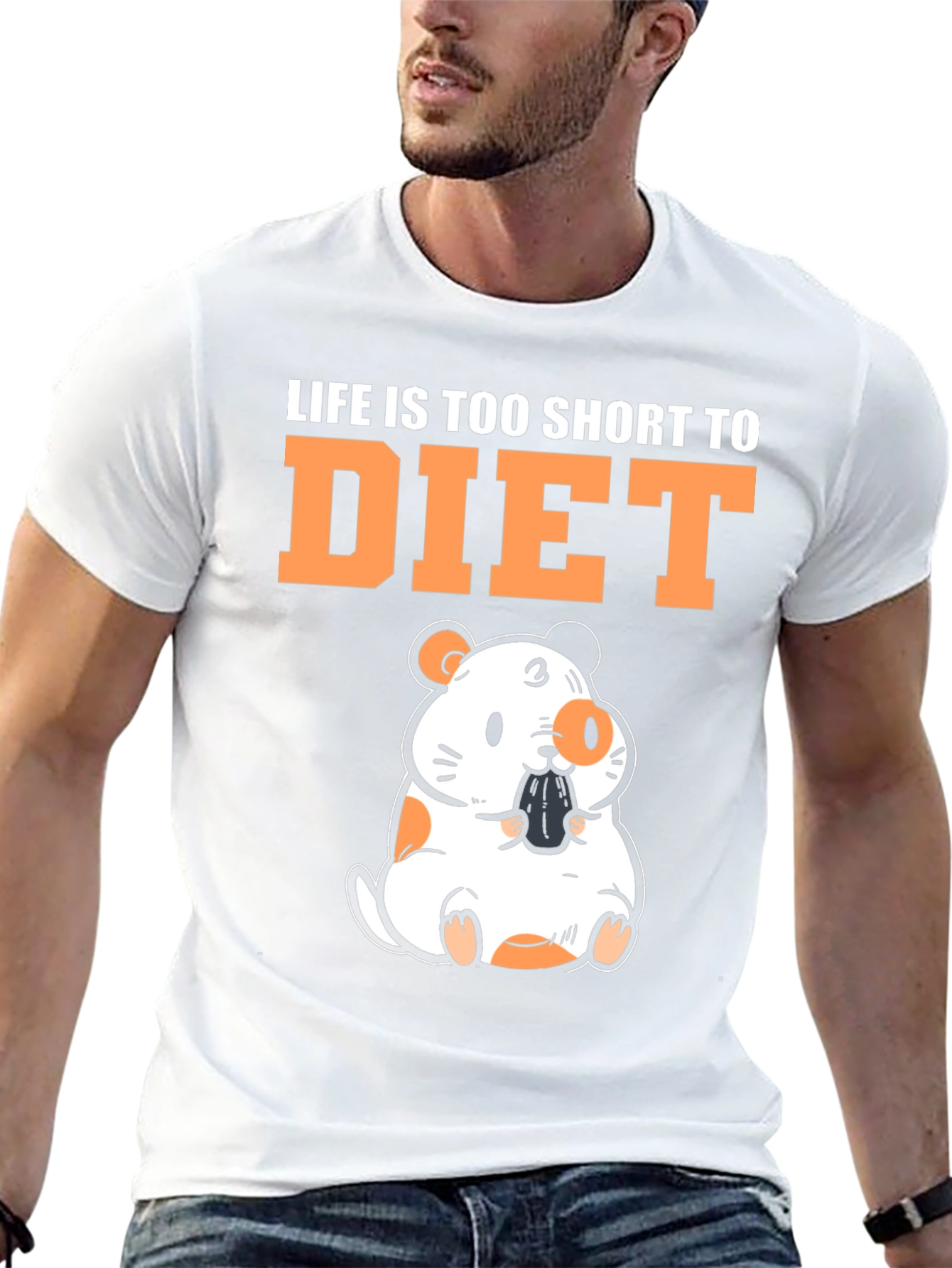 Black Funny Hamster "Life is Too Short to Diet" Black T-Shirt view 13