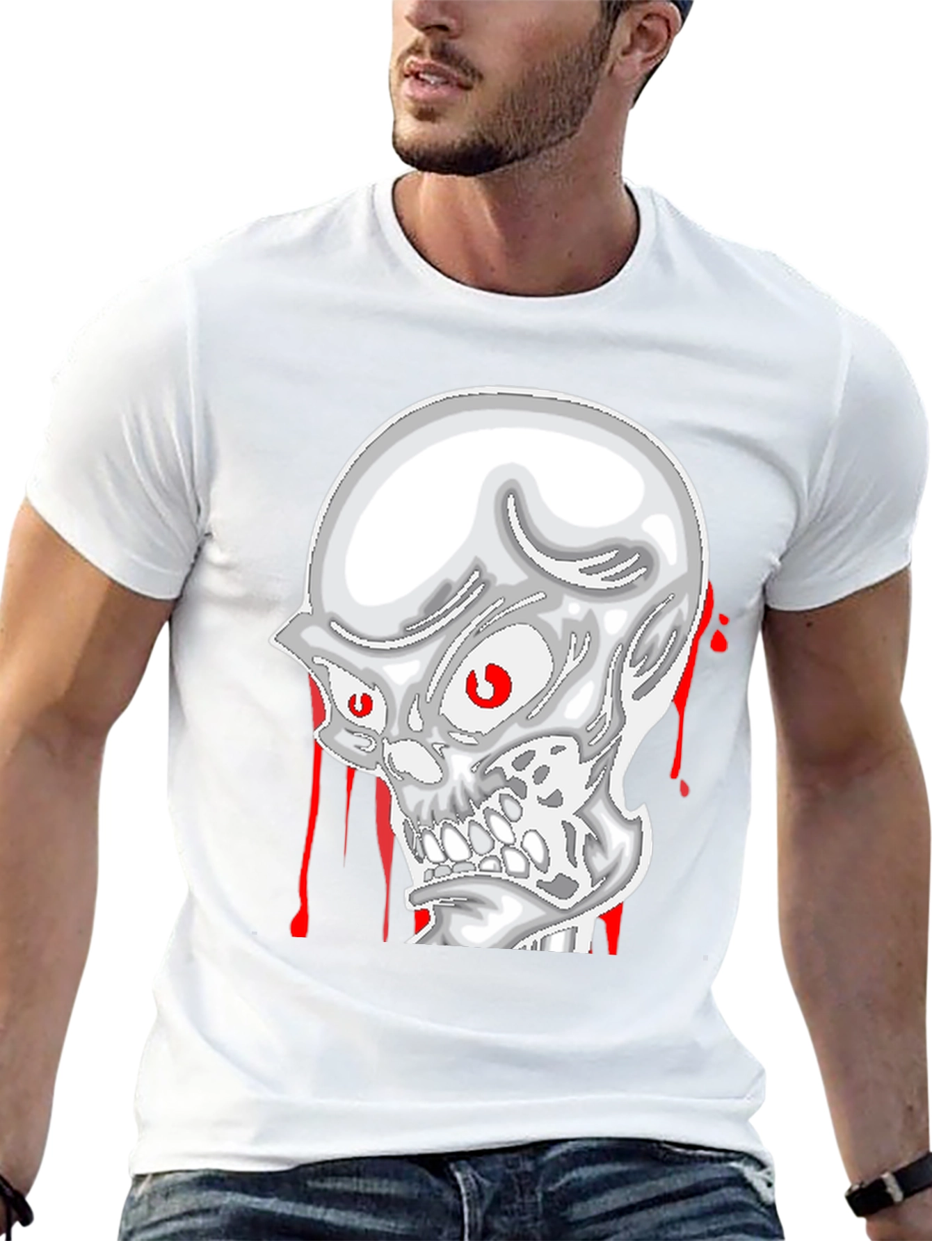 Black Skull Graphic Tee - Men's Black Cotton T-Shirt view 13