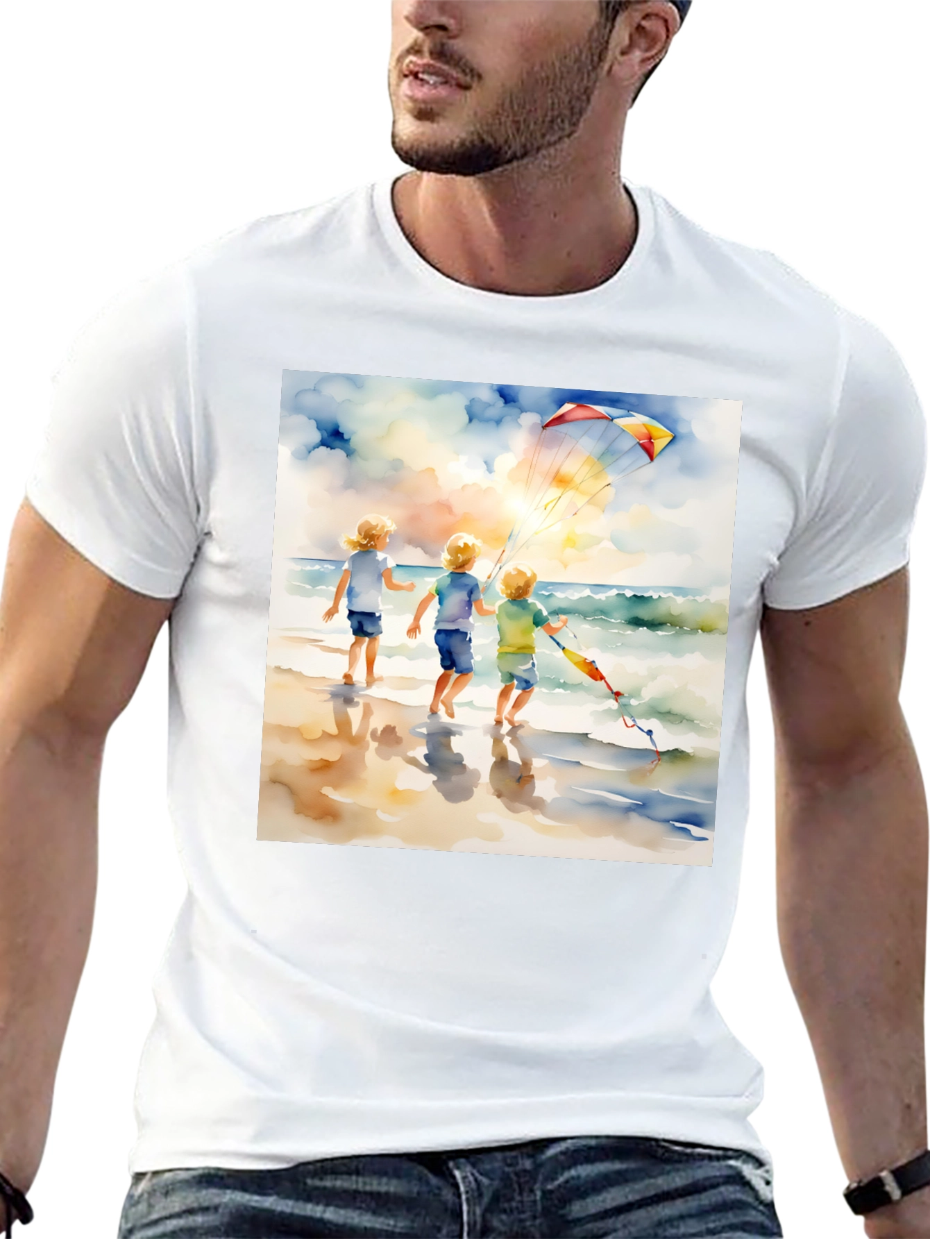 Black Watercolor Beach Kite T-Shirt view 13