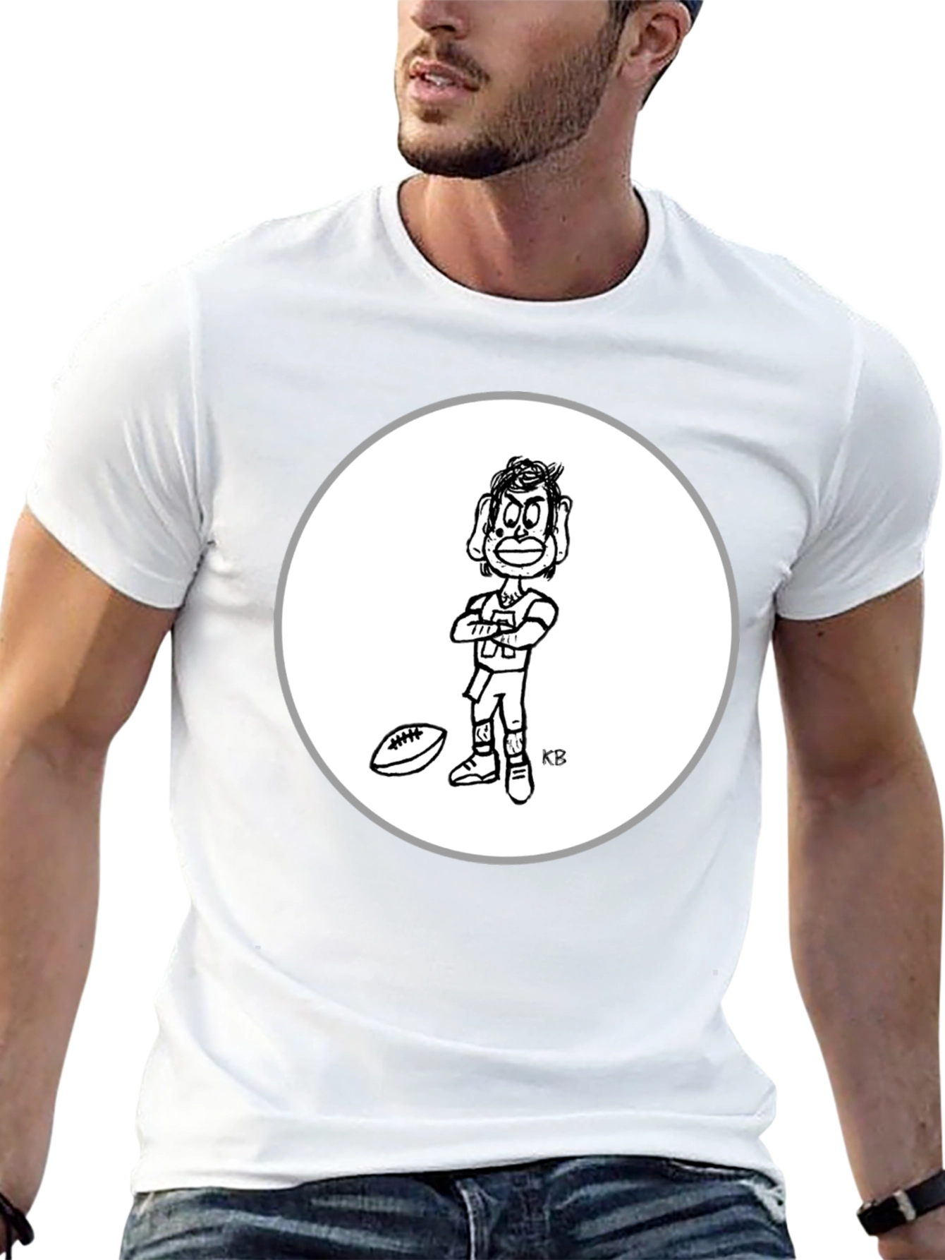 Black Cartoon Football Player Black T-Shirt view 13