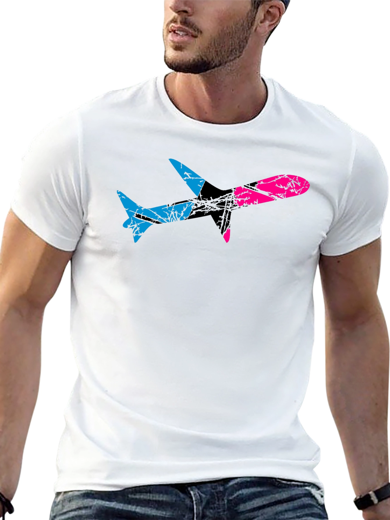 Black Bi-Color Airplane Graphic Tee view 13