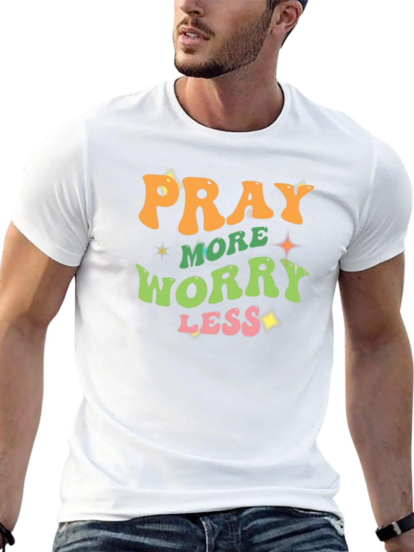 Black Pray More Worry Less Black T-Shirt view 13