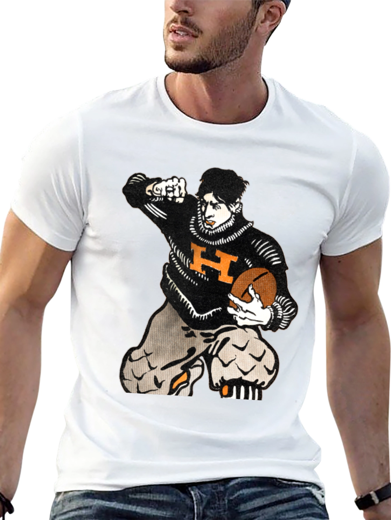 Black Vintage Football Player Graphic T-Shirt - Black view 13