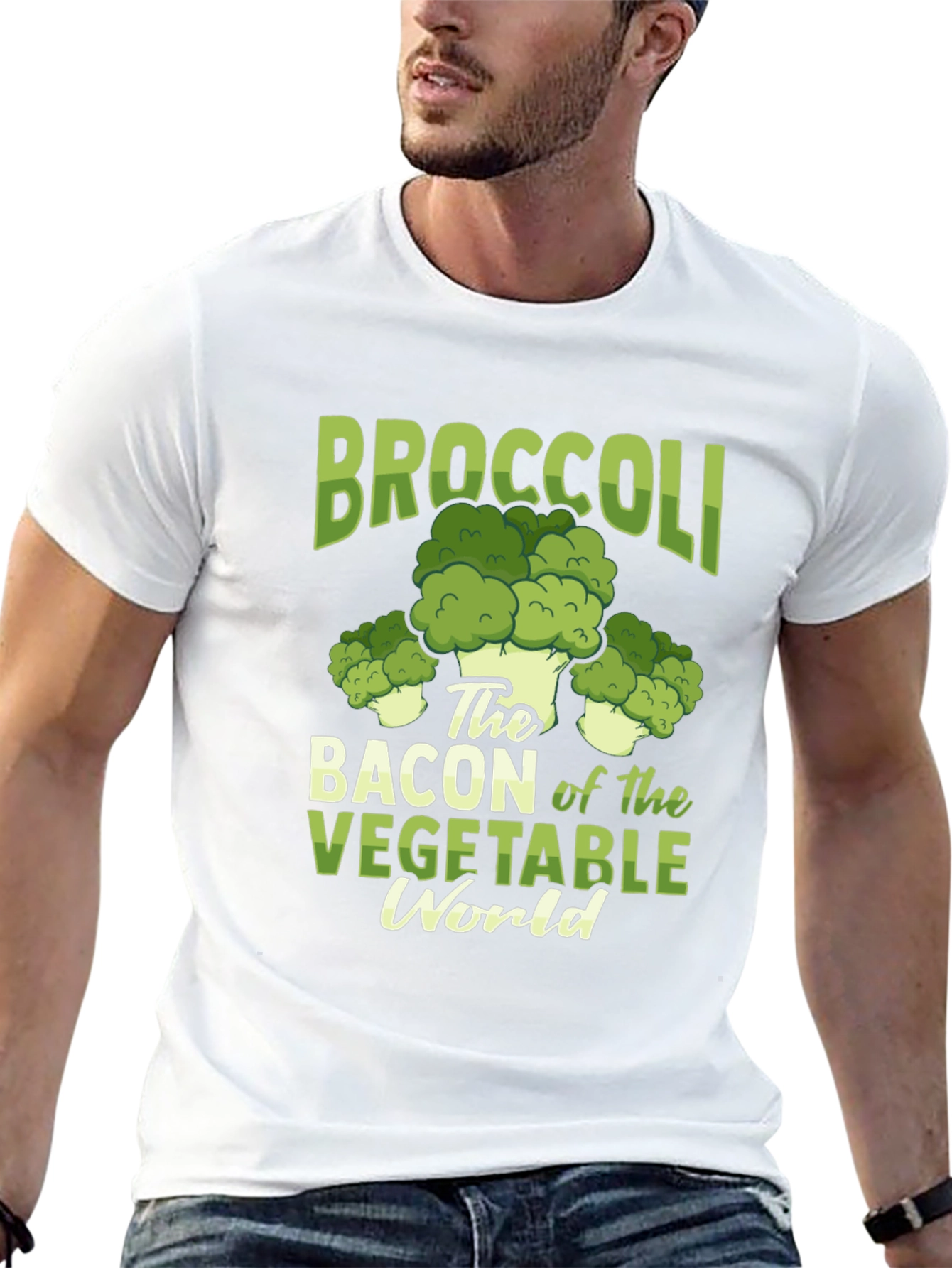 Black Broccoli Bacon Vegetable World Graphic Tee view 13