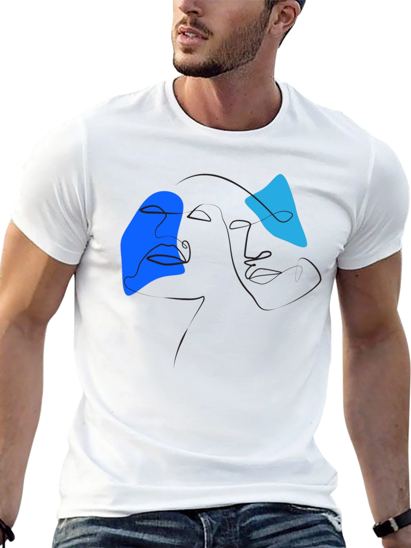 Black Abstract Line Art Graphic Tee - Modern Black T-Shirt view 13