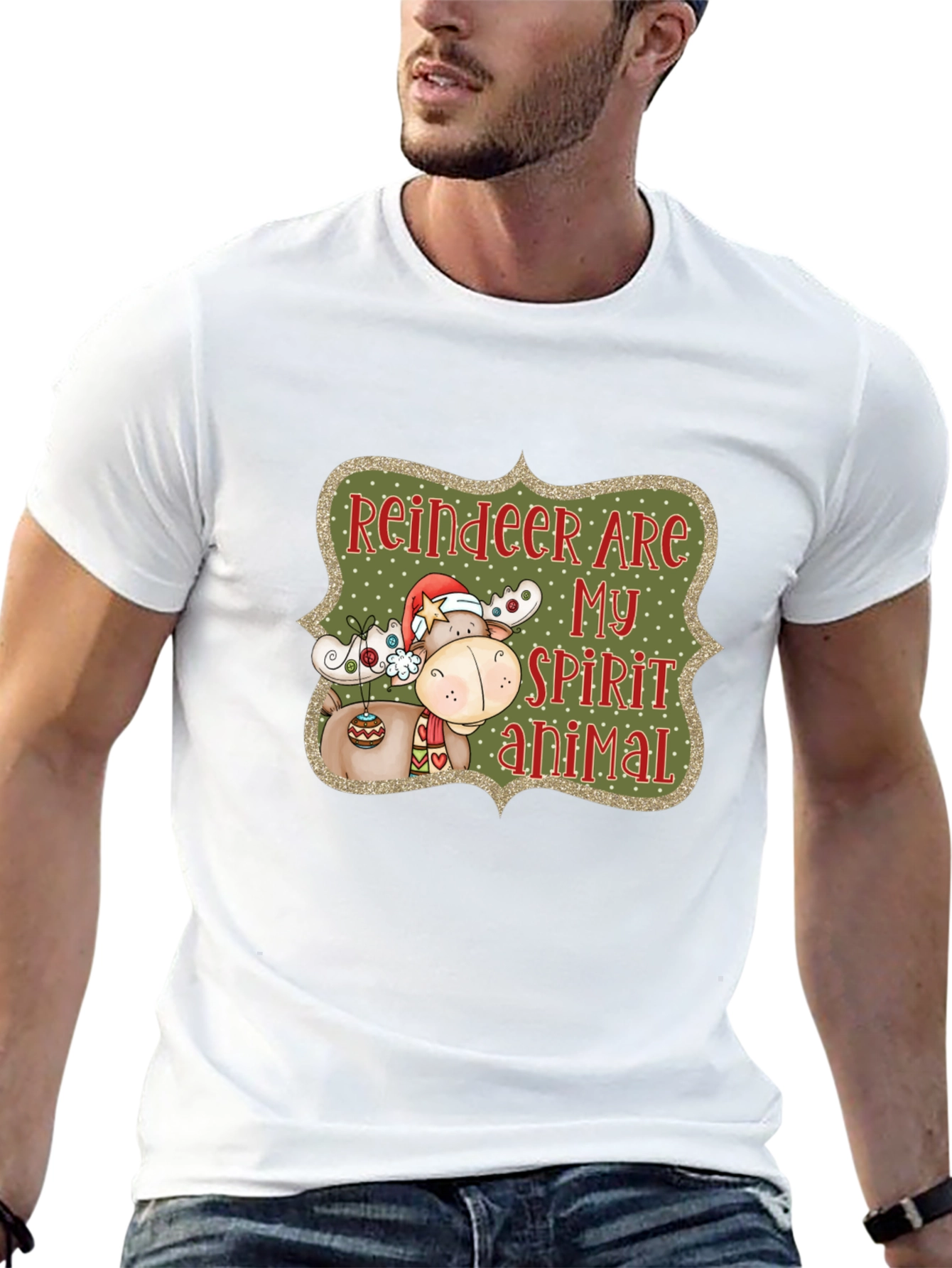 Black Reindeer Spirit Animal Christmas Graphic Tee view 13