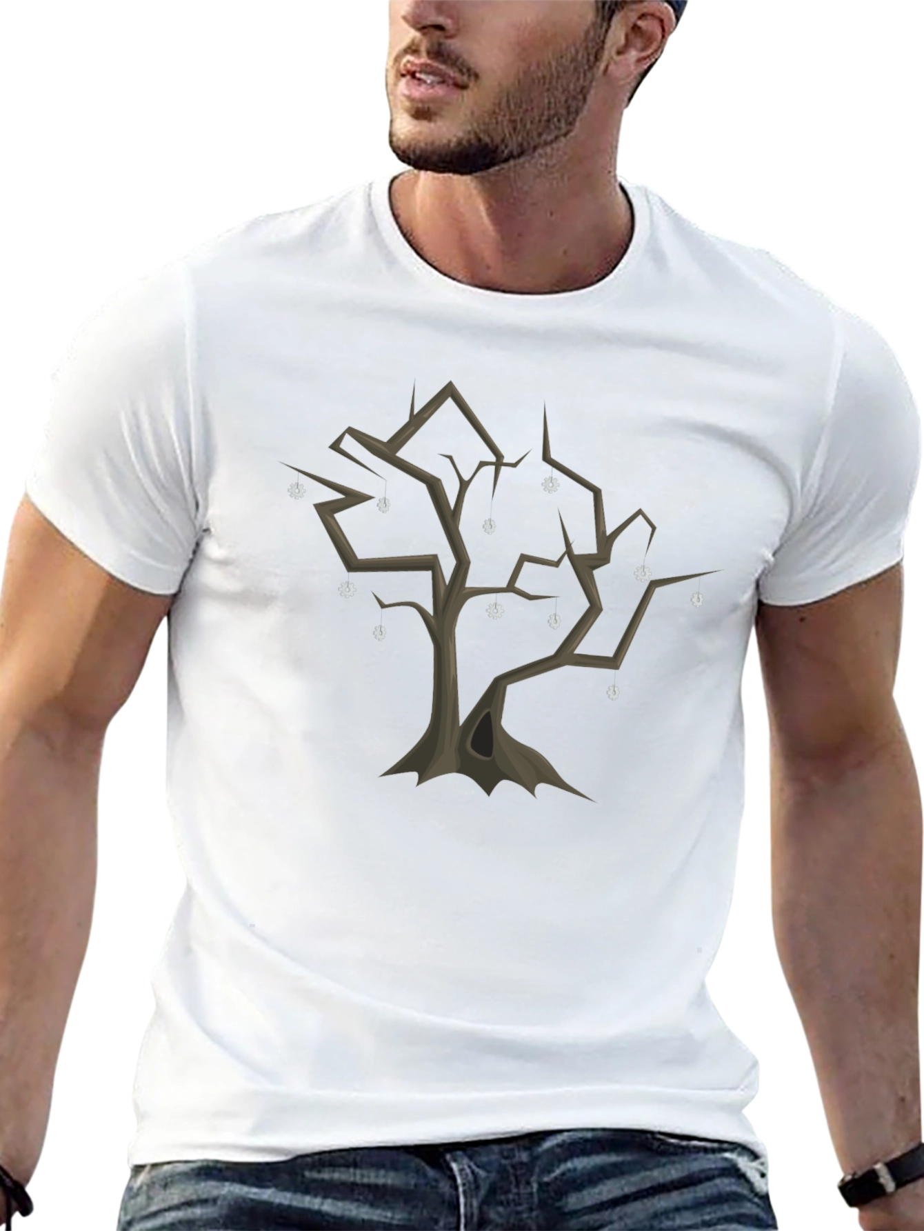 Black Spooky Tree Graphic Tee - Black Cotton Casual Shirt view 13