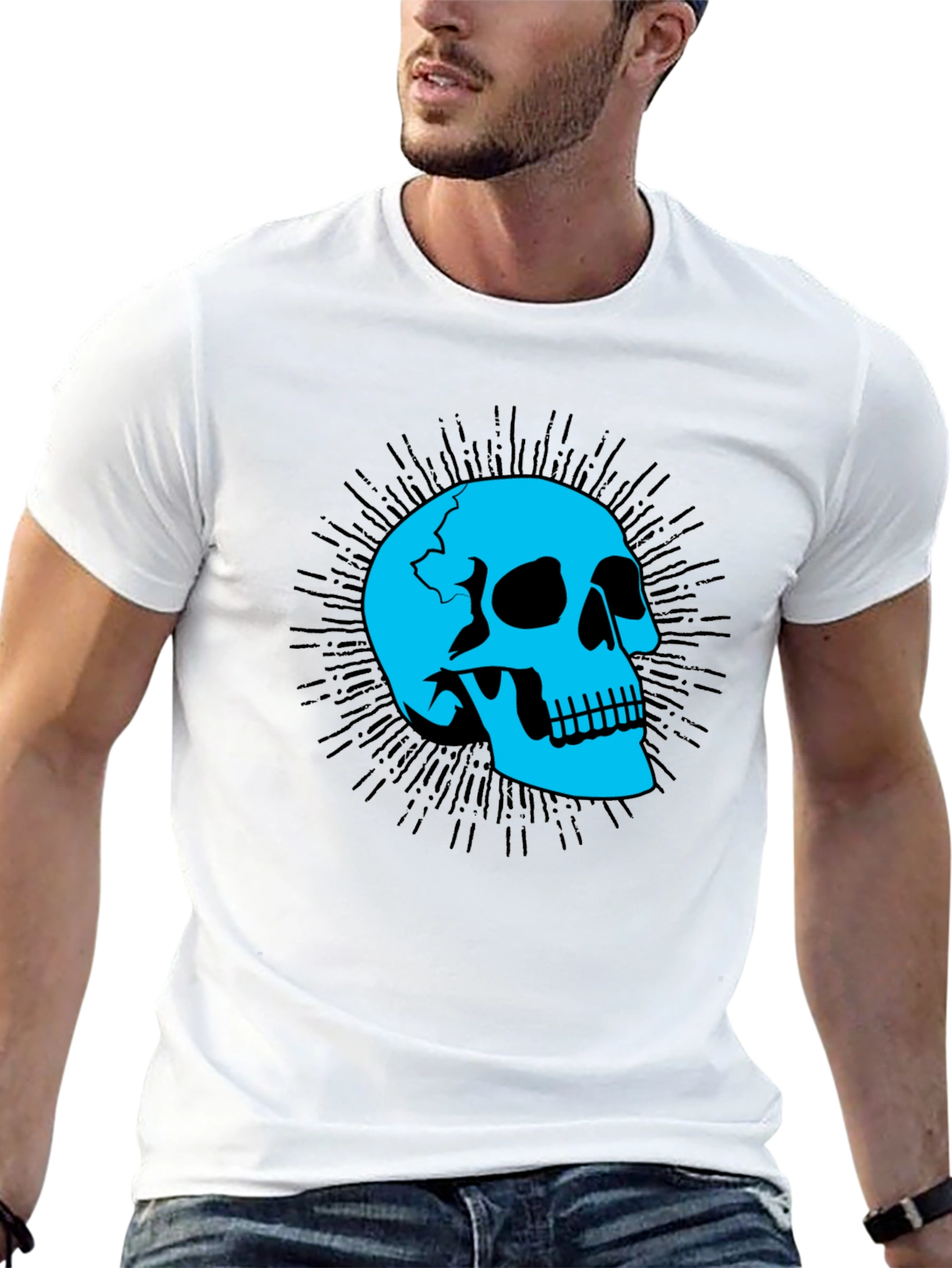Black Skull Graphic Tee - Black Cotton T-Shirt view 13