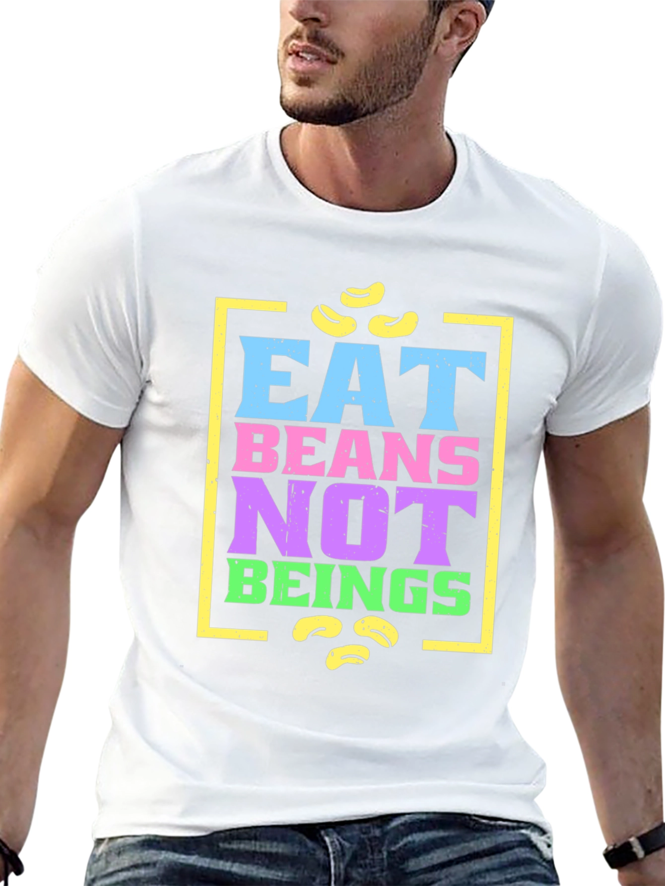 Black Eat Beans Not Beings Graphic T-Shirt view 13