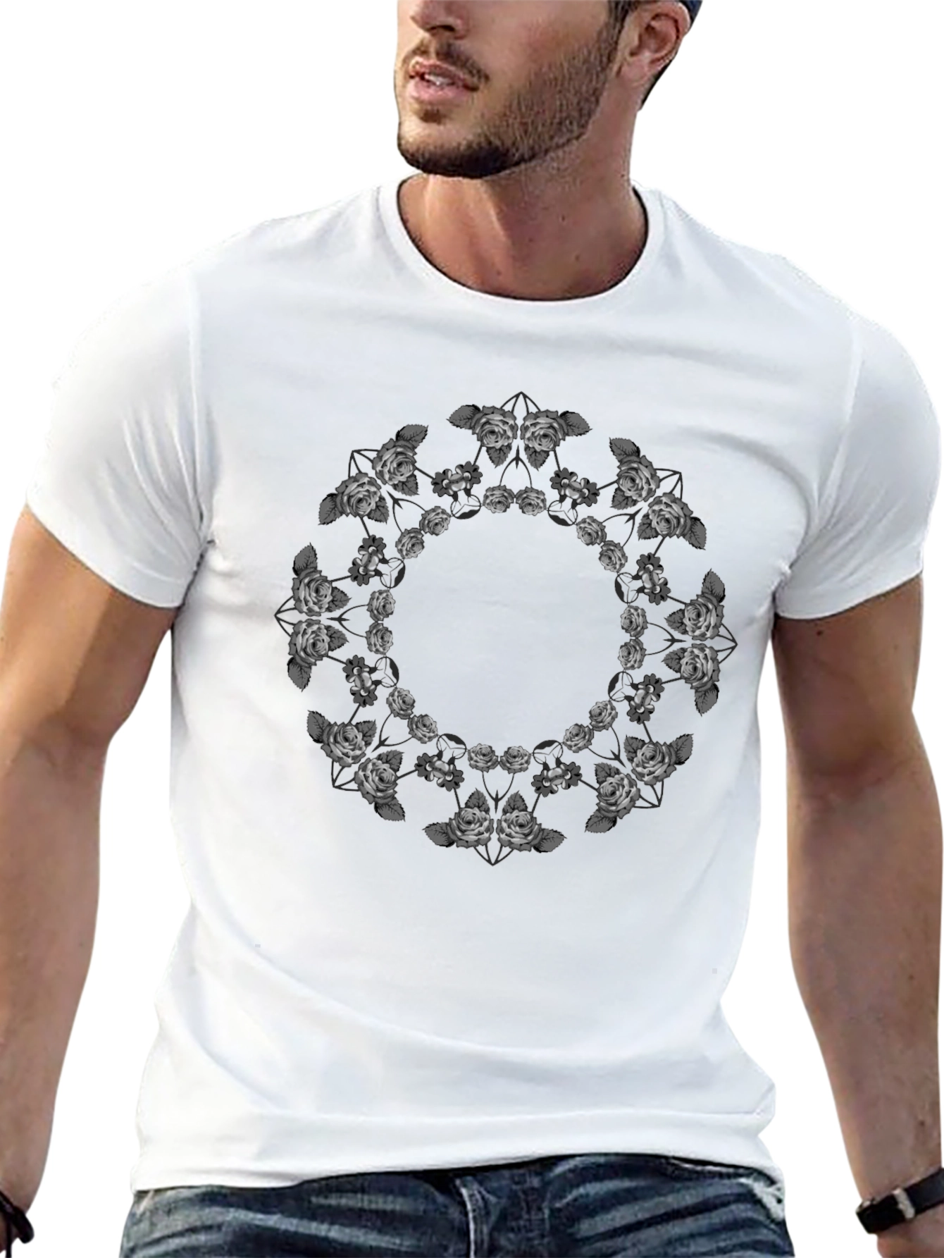 Black Black Floral Mandala T-Shirt view 13