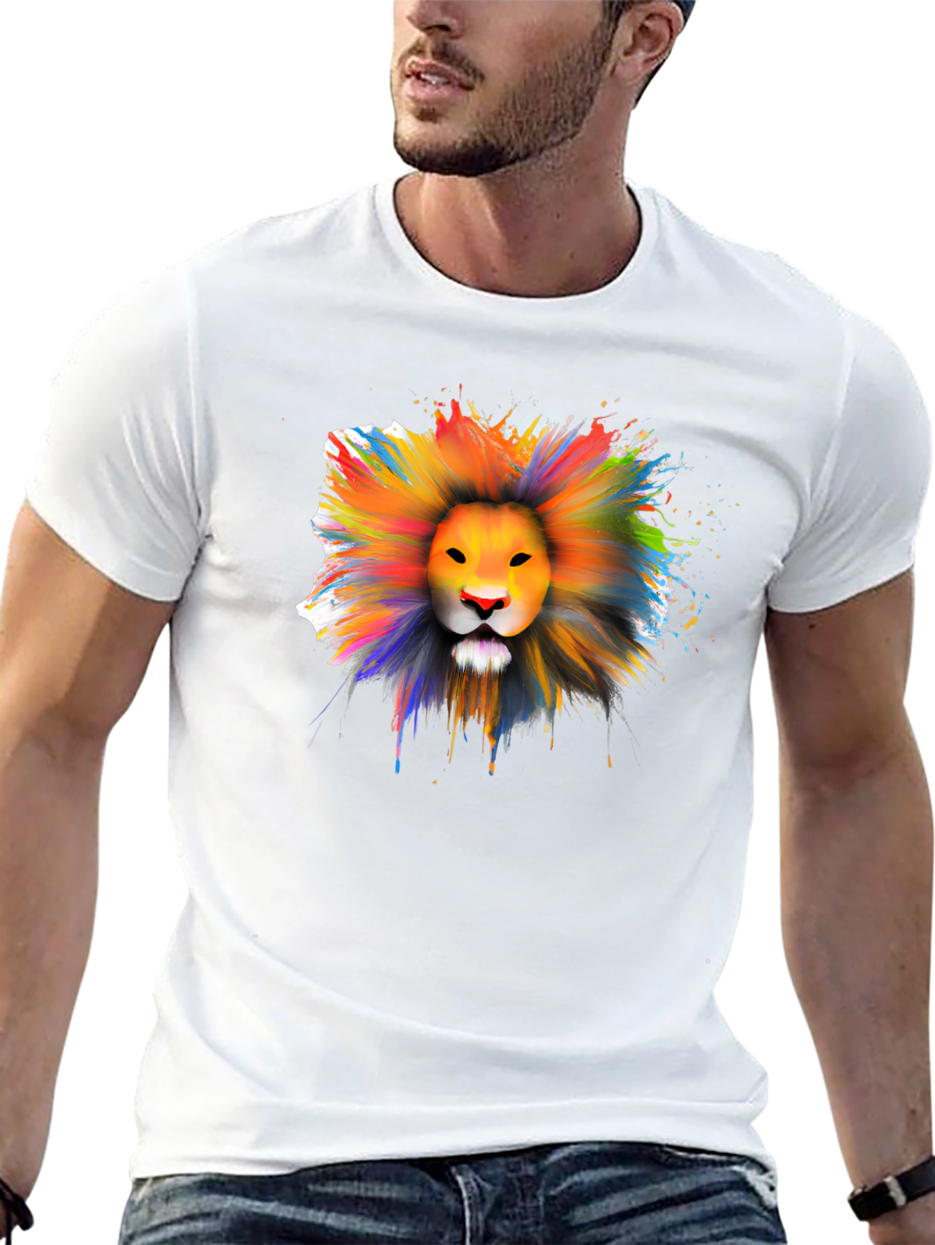 Black Colorful Lion Graphic T-Shirt - Artistic Crew Neck Tee view 13