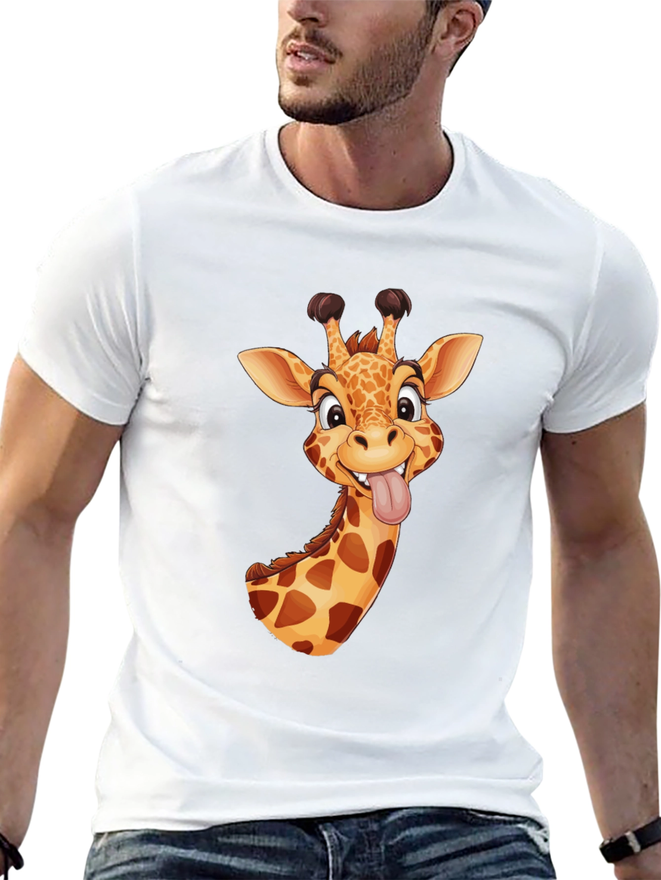 Black Funny Giraffe Graphic Tee - Black Cotton T-Shirt view 13