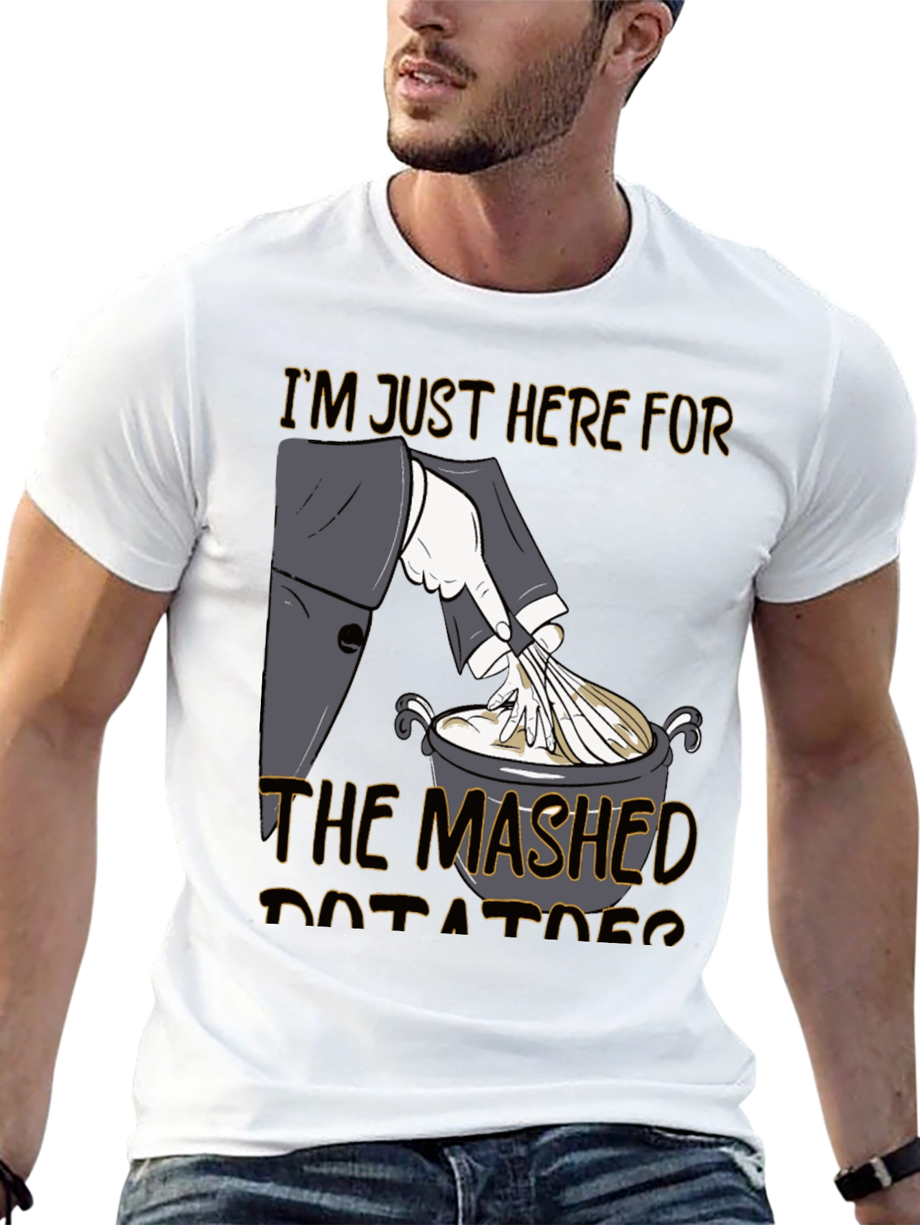 Black Mashed Potato T-Shirt, I'm Just Here For The Mashed Potatoes view 13