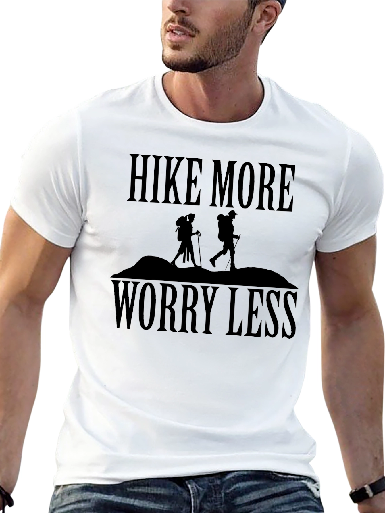 Black Hike More Worry Less Graphic Tee - Outdoor Adventure Shirt view 13