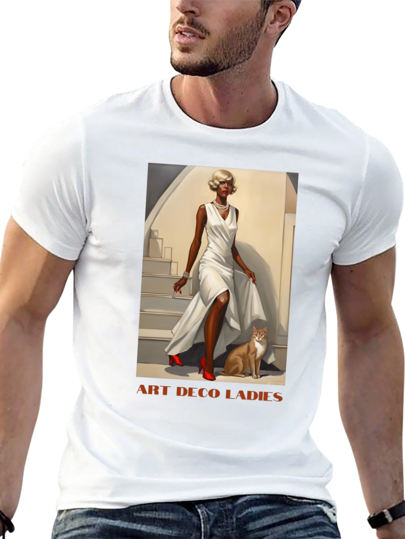 Black Art Deco Ladies Graphic T-Shirt view 13