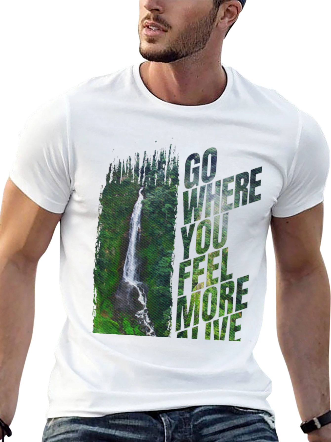 Black Waterfall Graphic Tee - 'Go Where You Feel More Alive' view 13