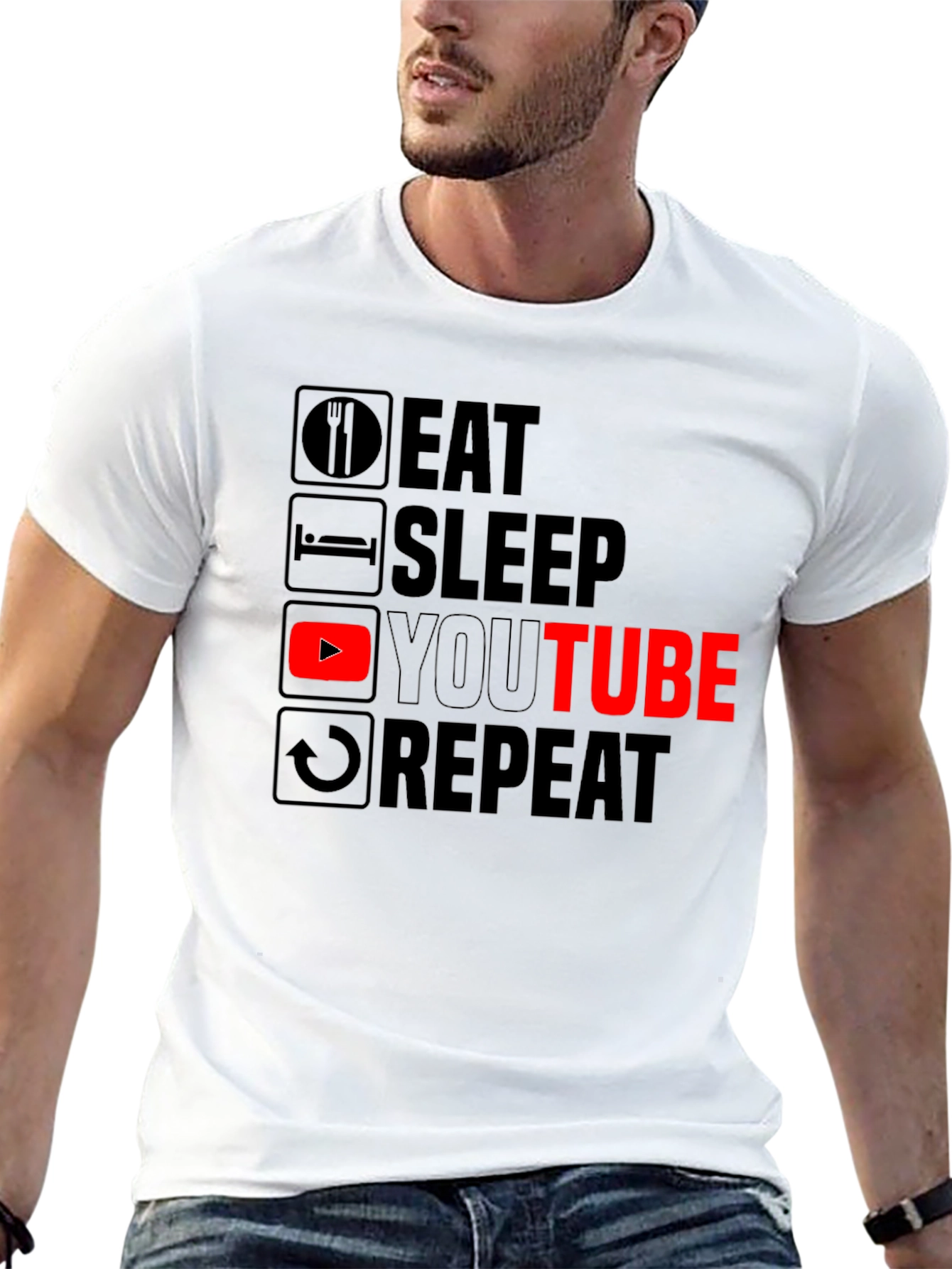 Black Eat Sleep YouTube Repeat Black Graphic Tee view 13