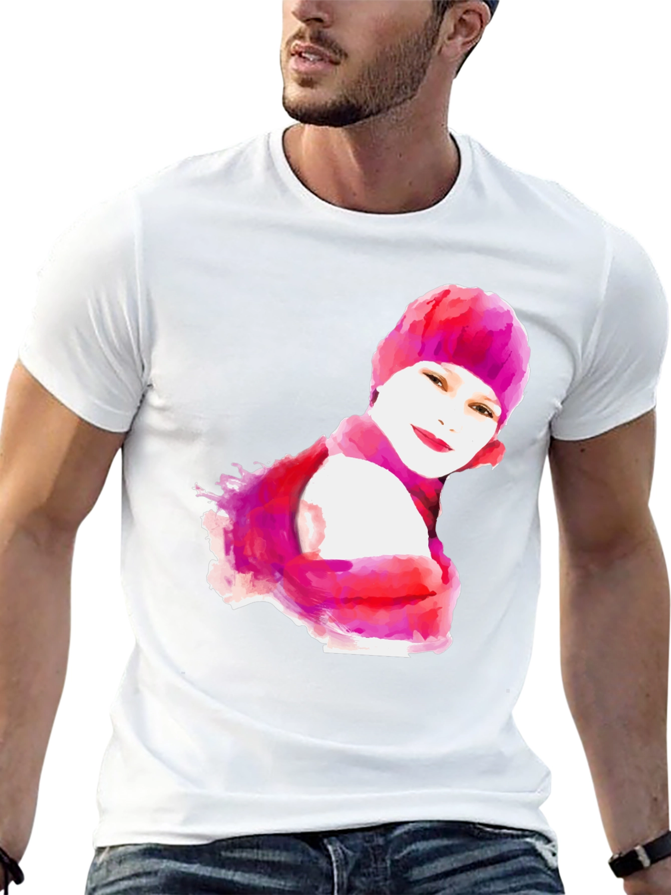 Watercolor Woman's Portrait Black T-Shirt - 13