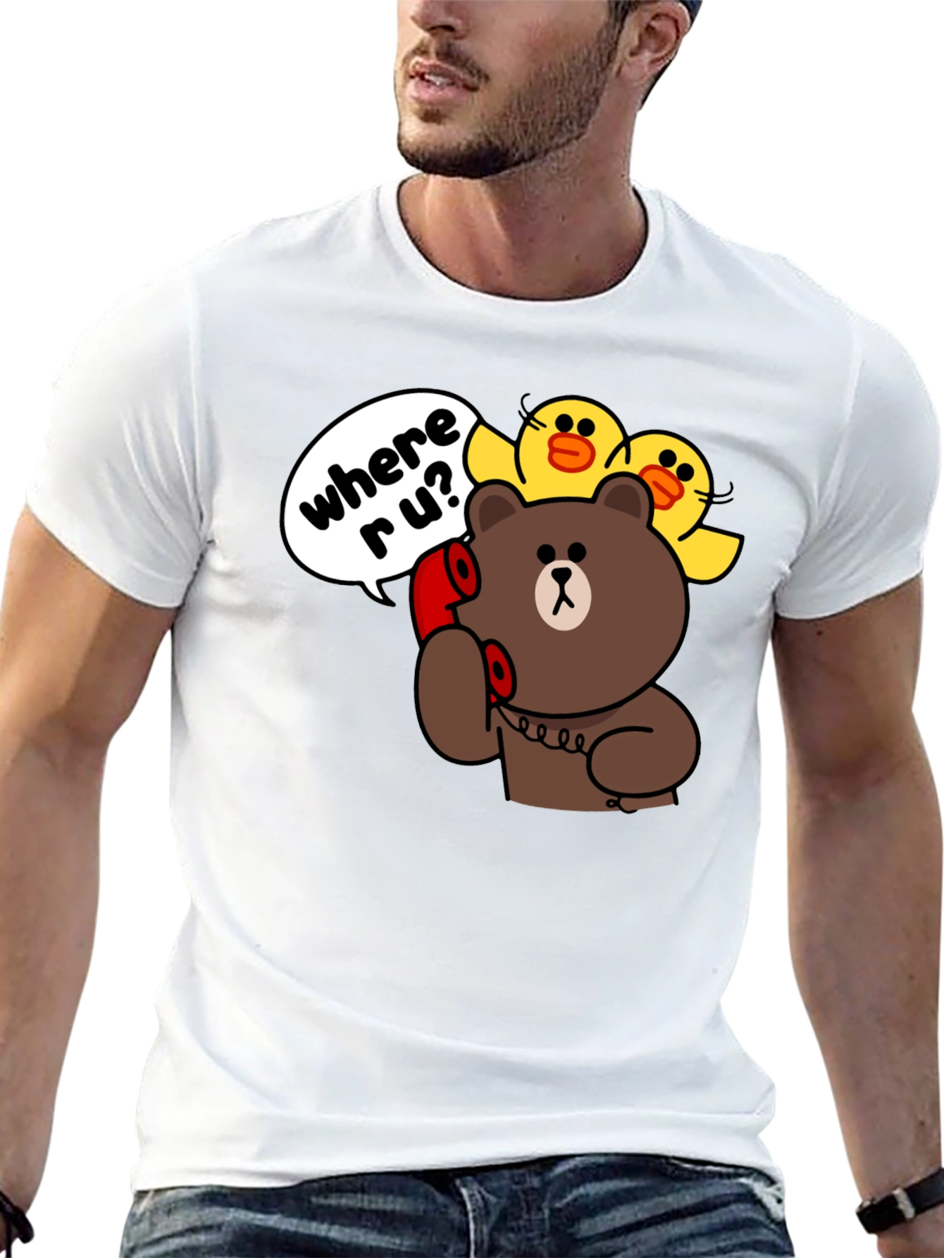 Black Cartoon Bear & Duck Graphic T-Shirt view 13