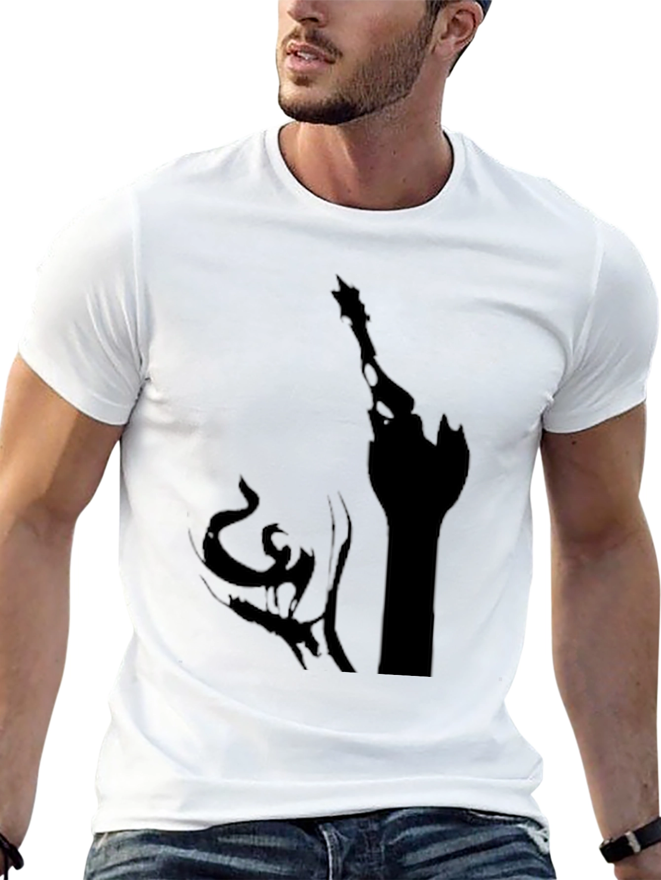Black Men's Black Graphic Tee - Fantasy Castle Design view 13