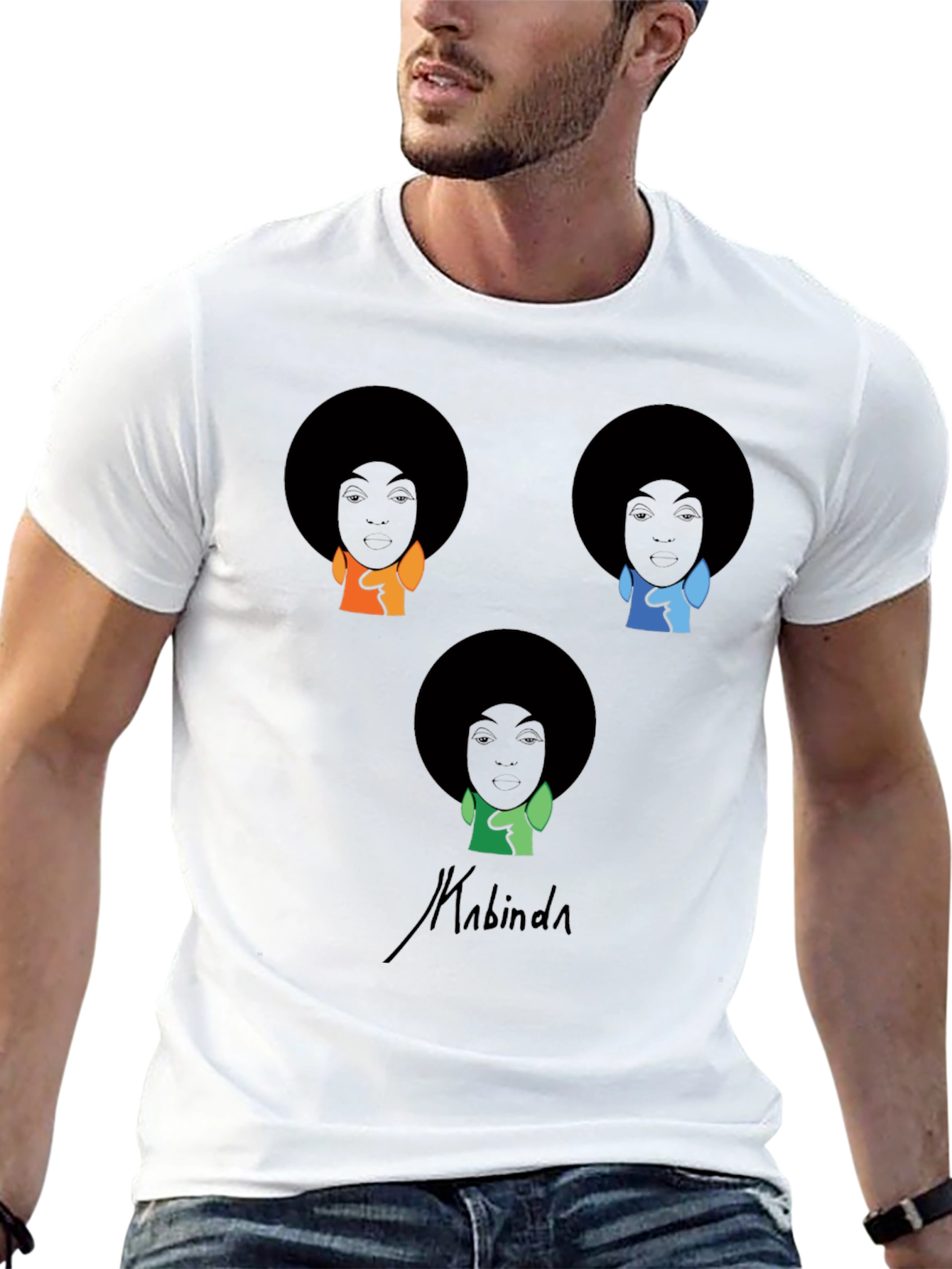 Black Kabinda Graphic T-Shirt - Afro Portrait Design view 13