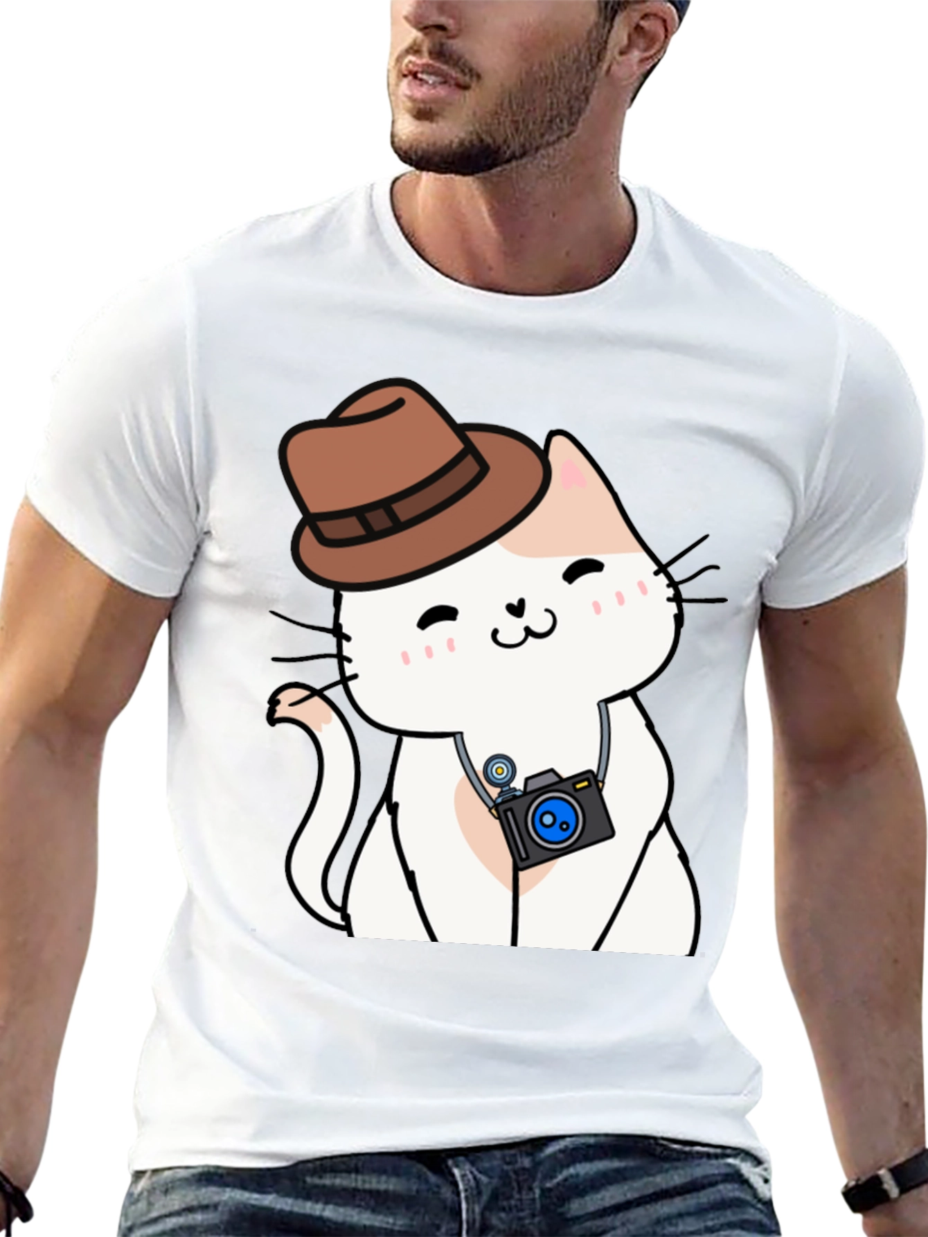 Black Cute Cat Photographer Black T-Shirt view 13