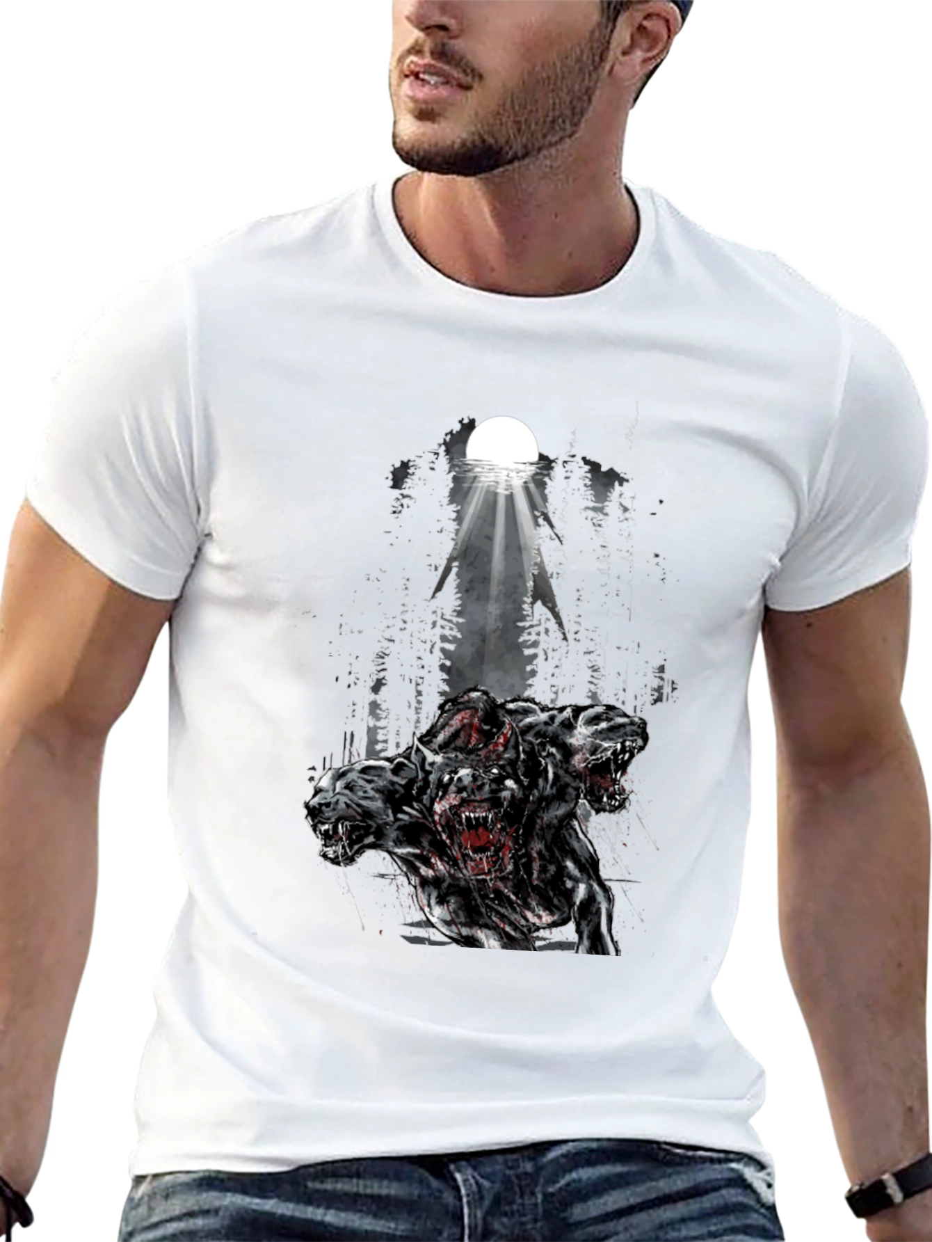 Black Three Headed Dog Graphic Tee - Black view 13