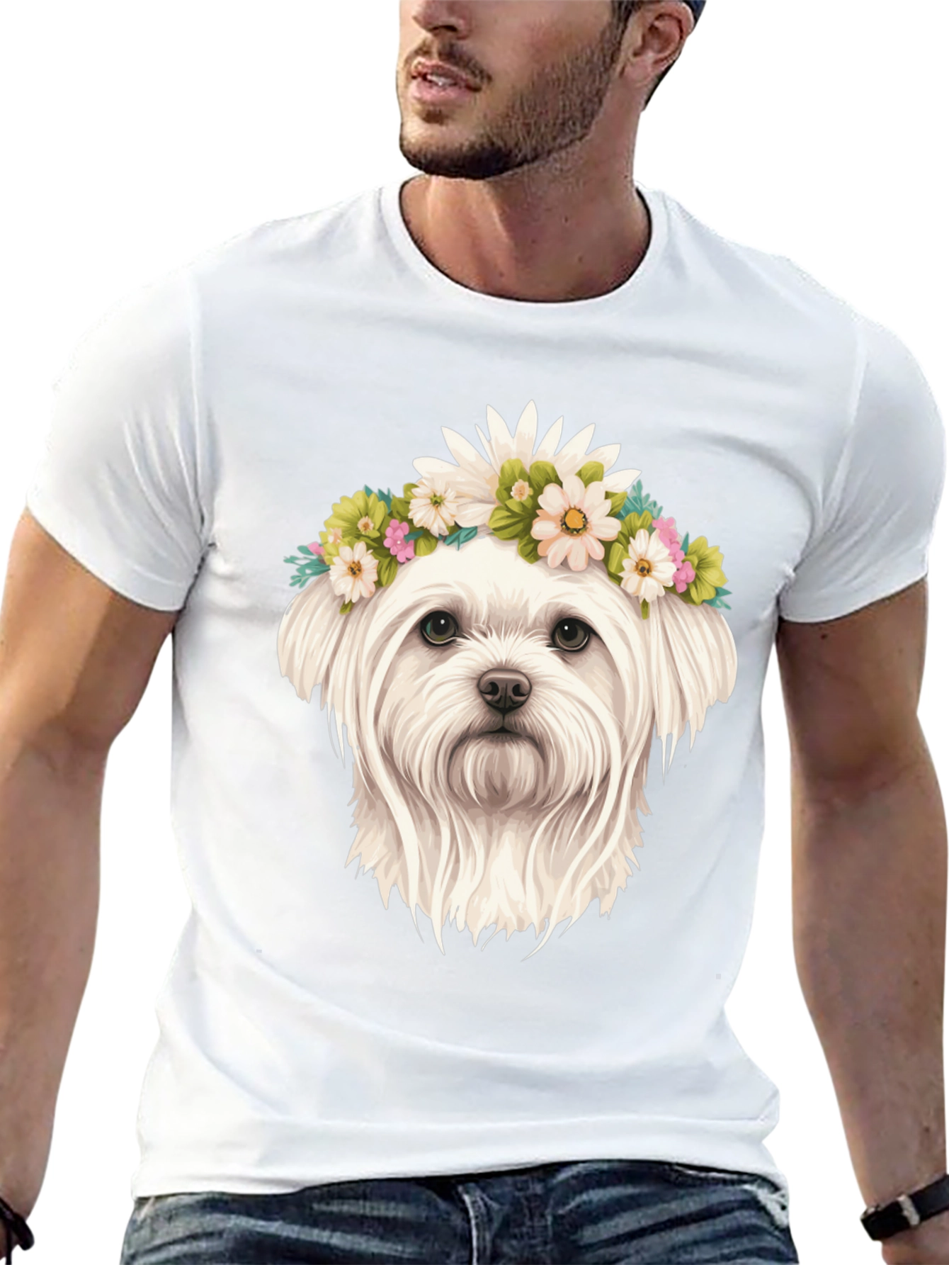 Black Dog with Floral Crown Black T-Shirt view 13